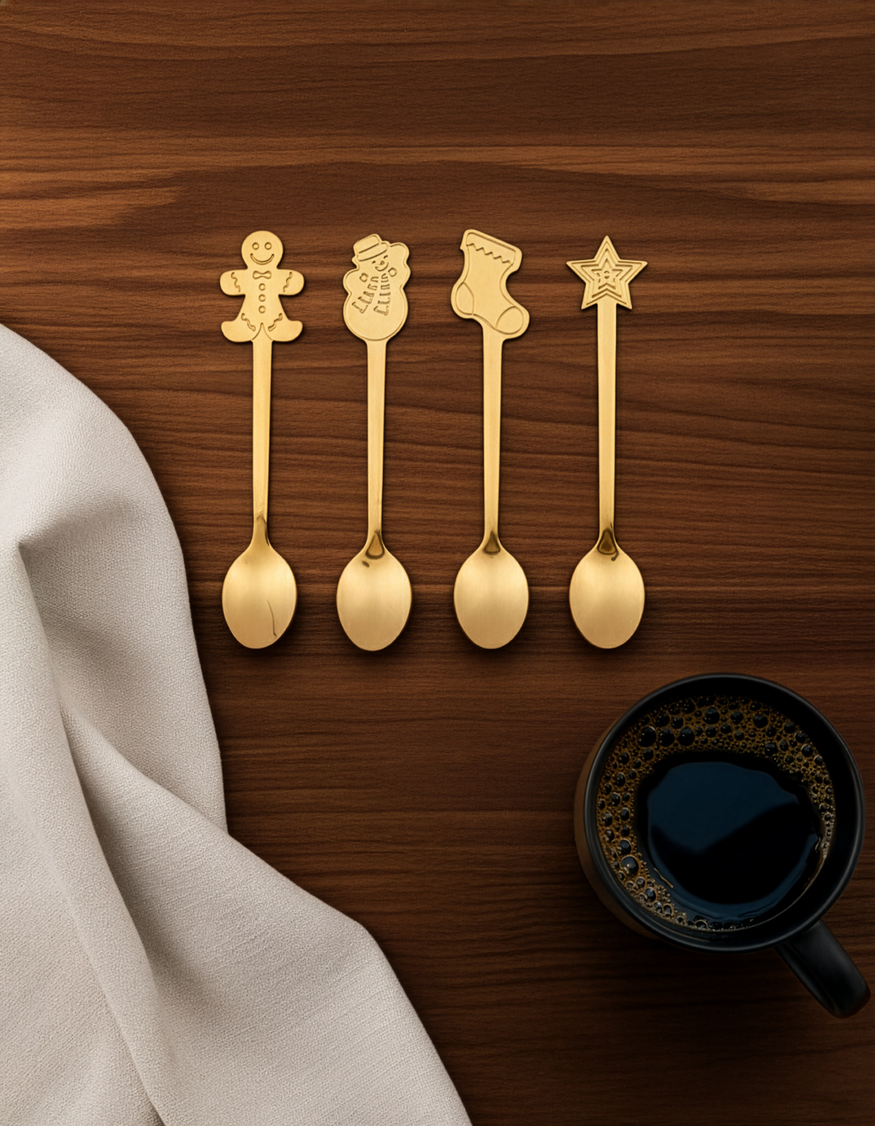 Gold Holiday Appetizer Spoons - Set of 4