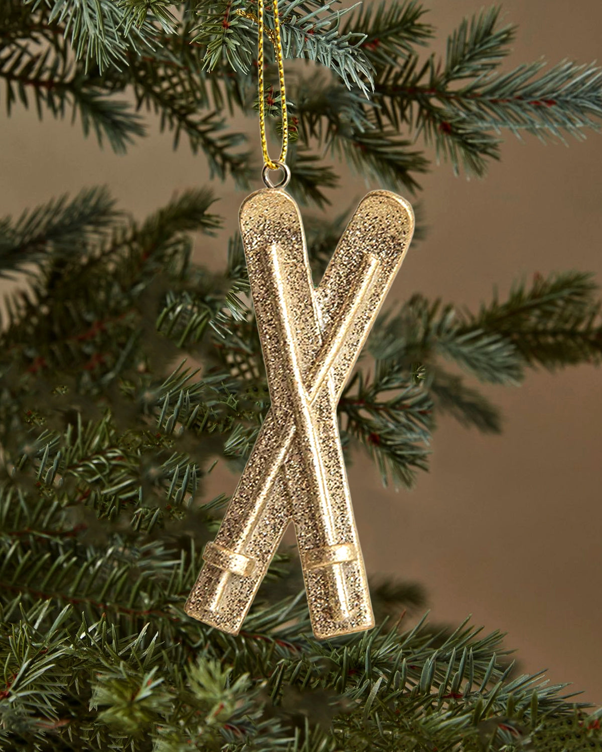 Gold Skis Christmas Ornament - Ski Set Ornament