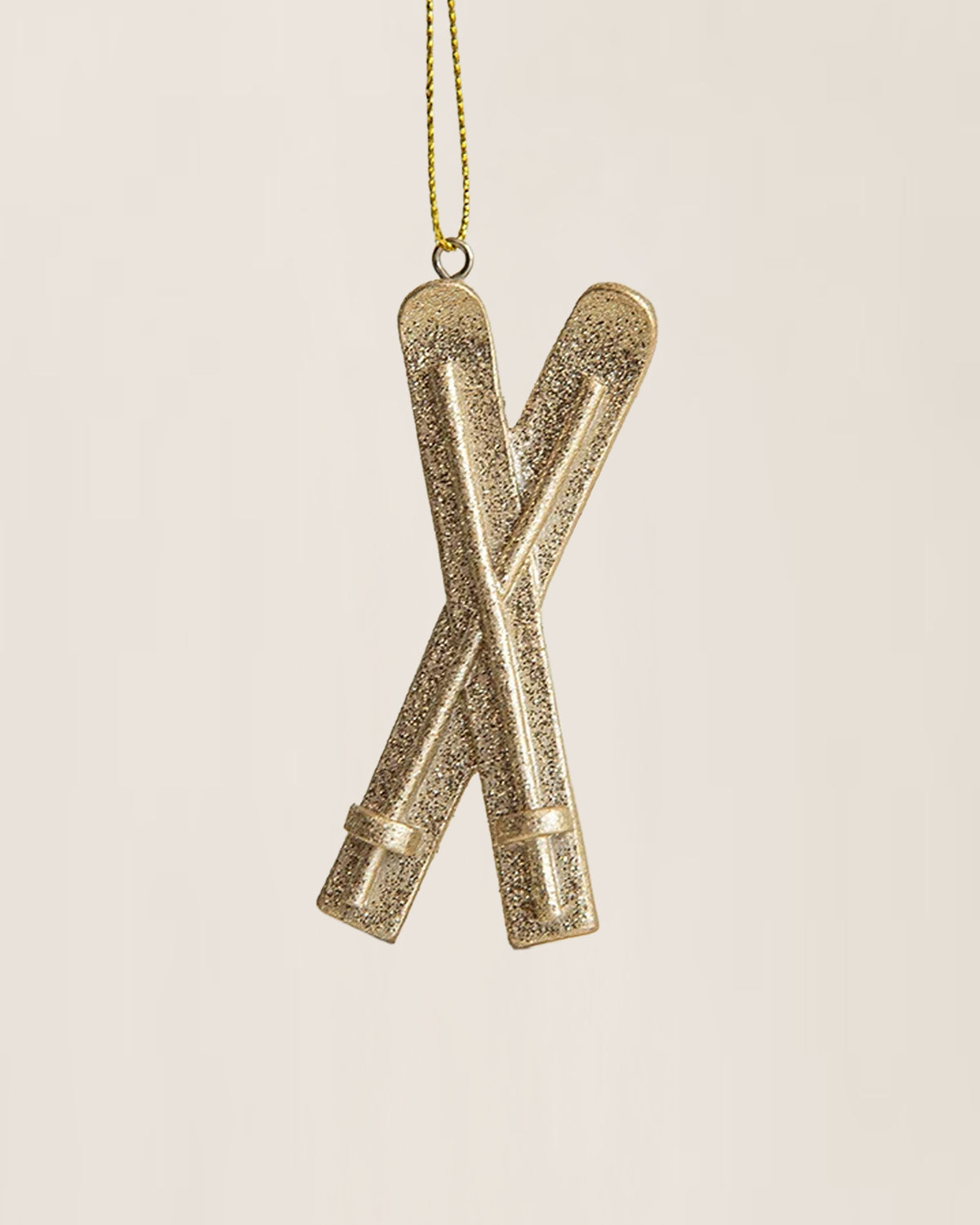 Gold Skis Christmas Ornament - Ski Set Ornament