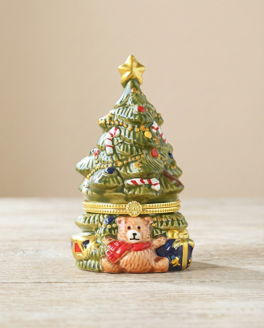 Ceramic Green Christmas Tree Jewelry and Keepsake Box