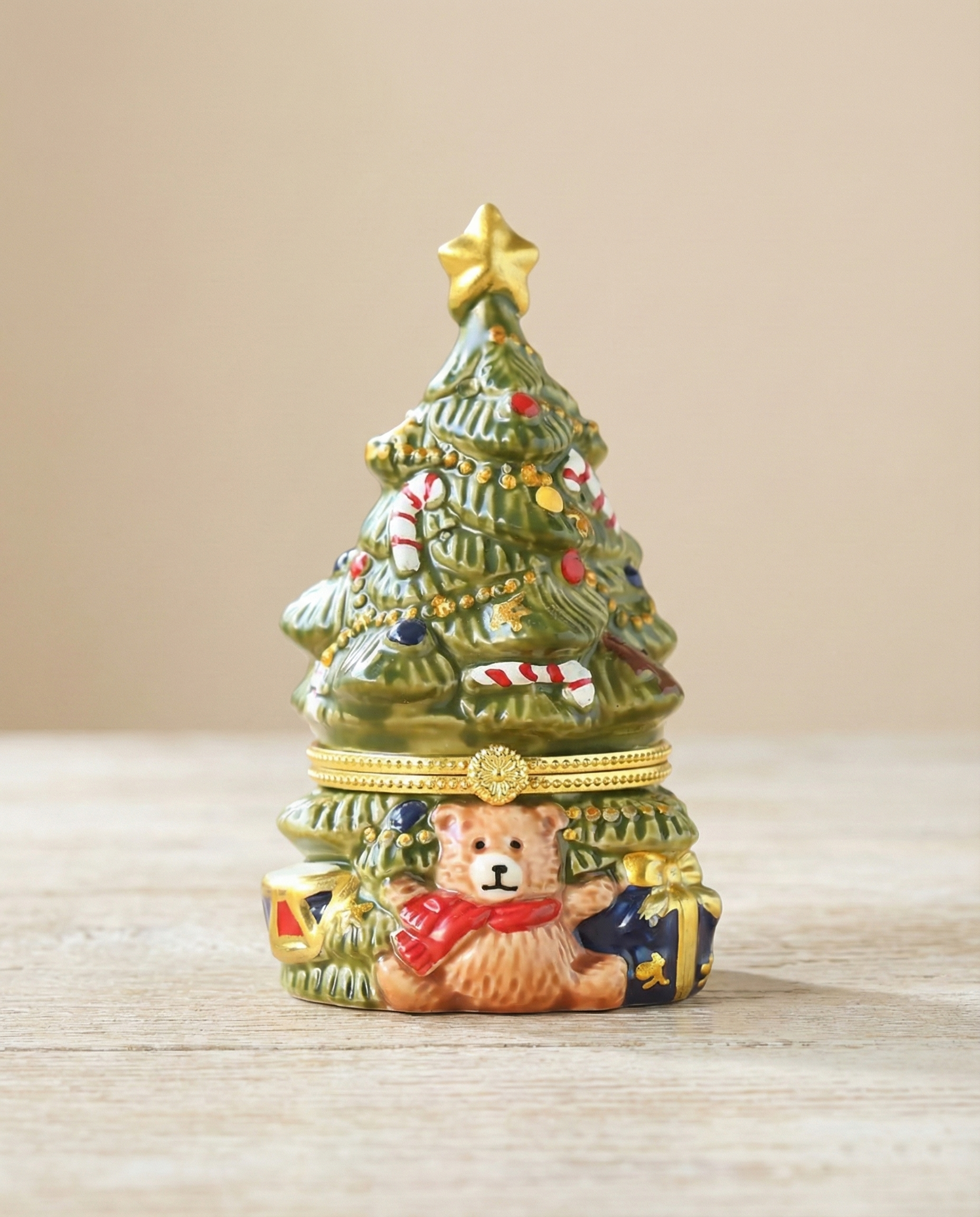 Ceramic Green Christmas Tree Jewelry and Keepsake Box