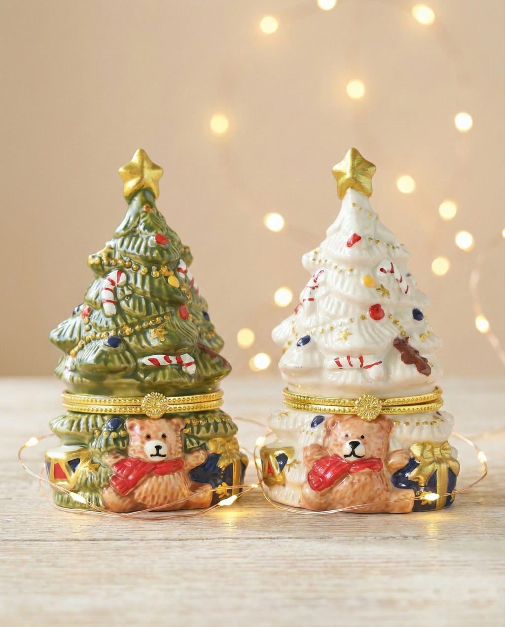 Ceramic Green Christmas Tree Jewelry and Keepsake Box