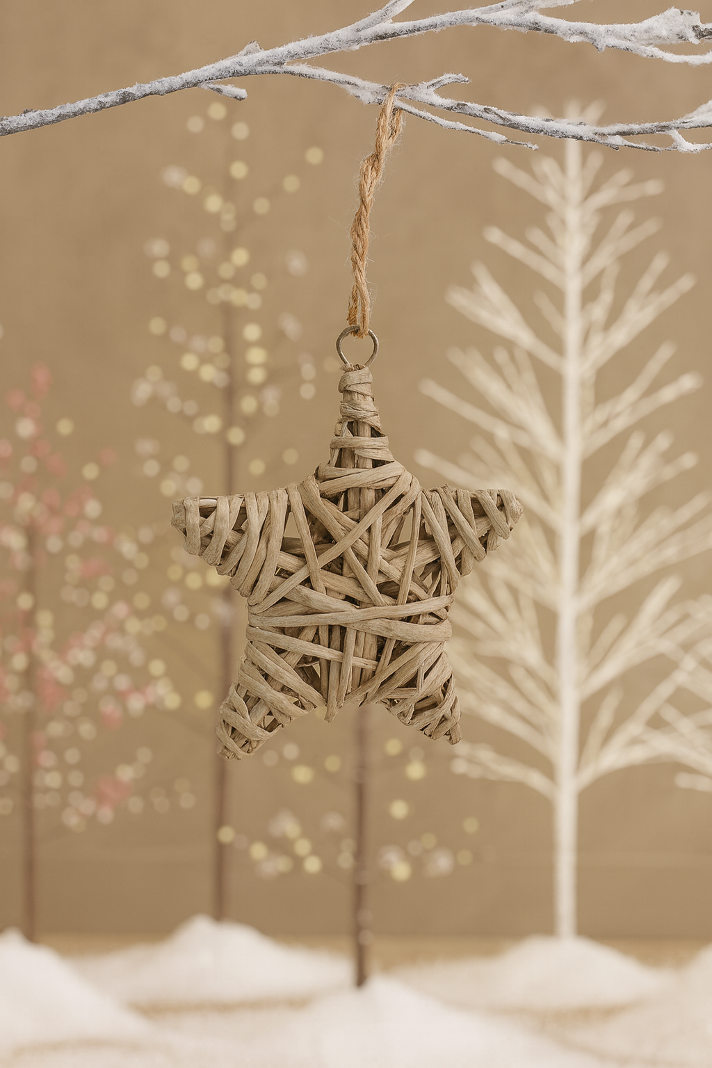 Woven Rattan Wood Star Ornament (Set of 4)