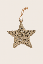 Ralph Lauren Inspired Woven Star Ornament SET OF 4, Wood Rattan Christmas, Natural, Scandinavian, Modern Classic