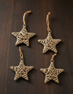 Ralph Lauren Inspired Woven Star Ornament SET OF 4, Wood Rattan Christmas, Natural, Scandinavian, Modern Classic