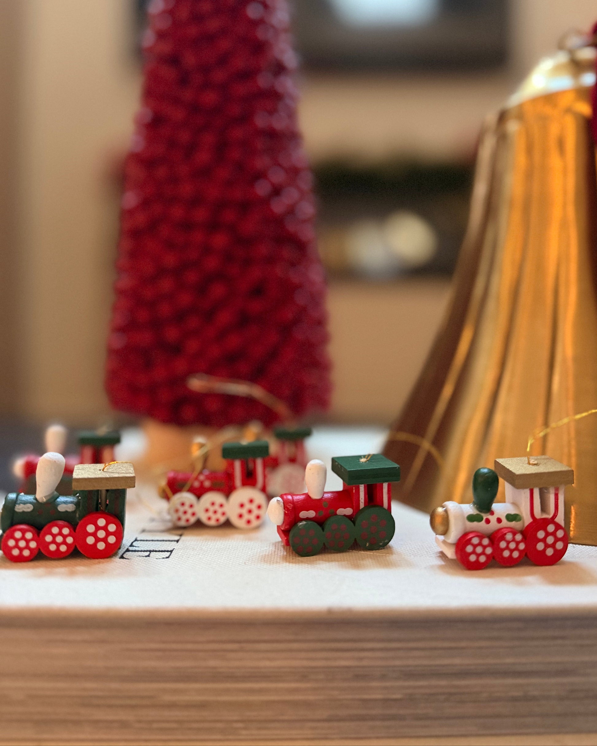 Hand-Painted Mini Wooden Train Christmas Ornament Box Set (Set of 6)  - Nostalgic Ornament