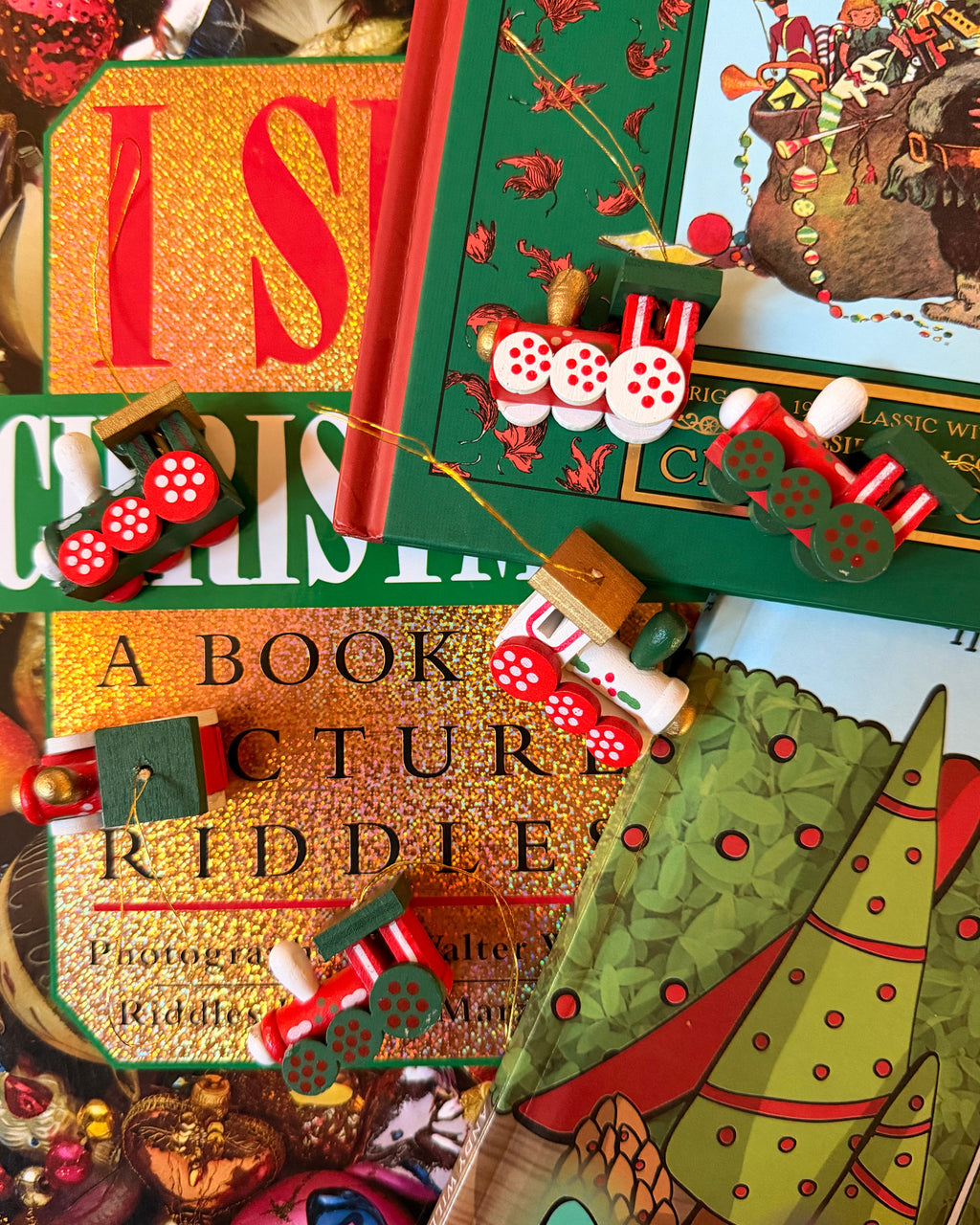 Hand-Painted Mini Wooden Train Christmas Ornament Box Set (Set of 6)  - Nostalgic Ornament