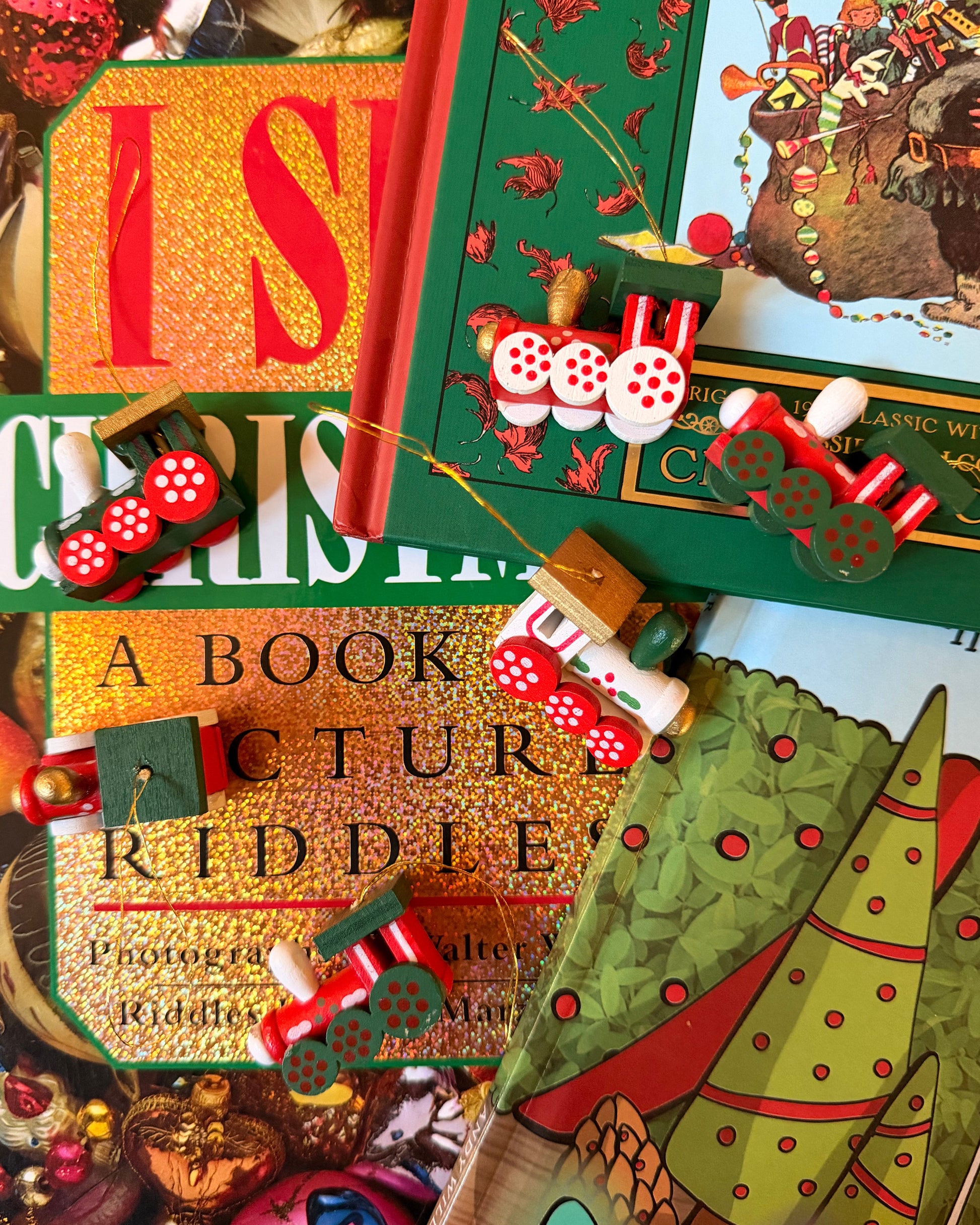 Hand-Painted Mini Wooden Train Christmas Ornament Box Set (Set of 6)  - Nostalgic Ornament