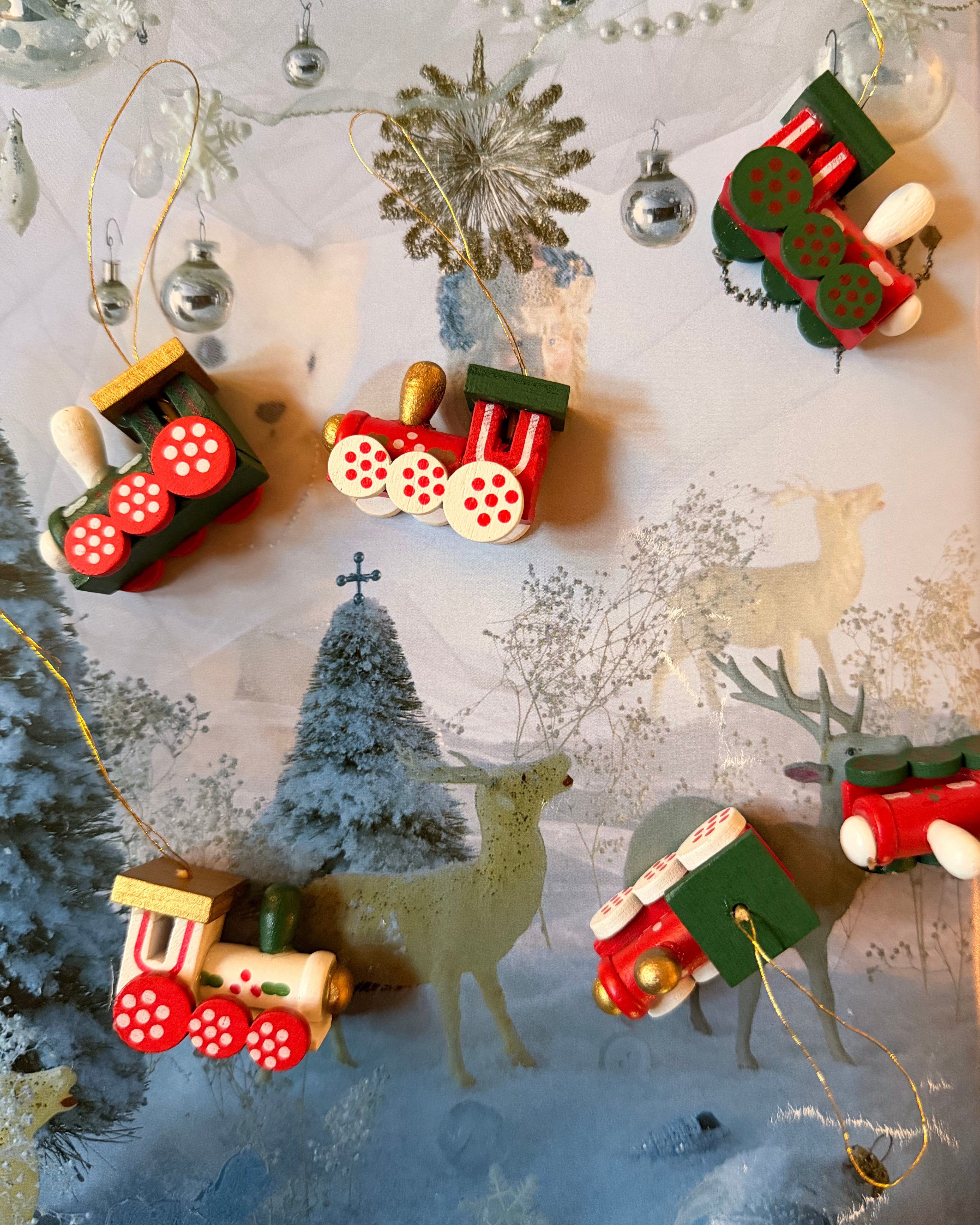 Hand-Painted Mini Wooden Train Christmas Ornament Box Set (Set of 6)  - Nostalgic Ornament