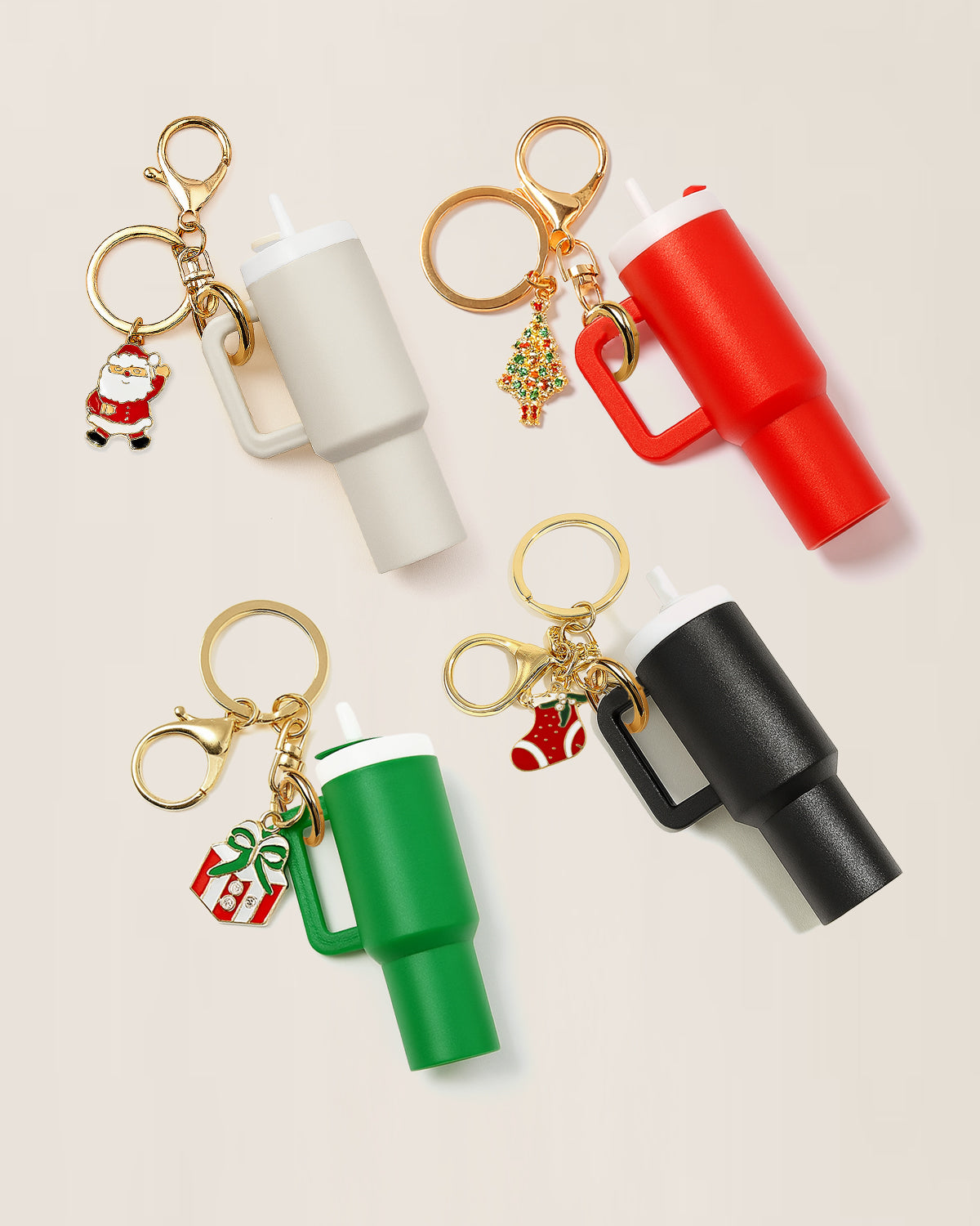 Mini Holiday Water Bottle Keychain with Christmas Charms – Multiple Colors Available
