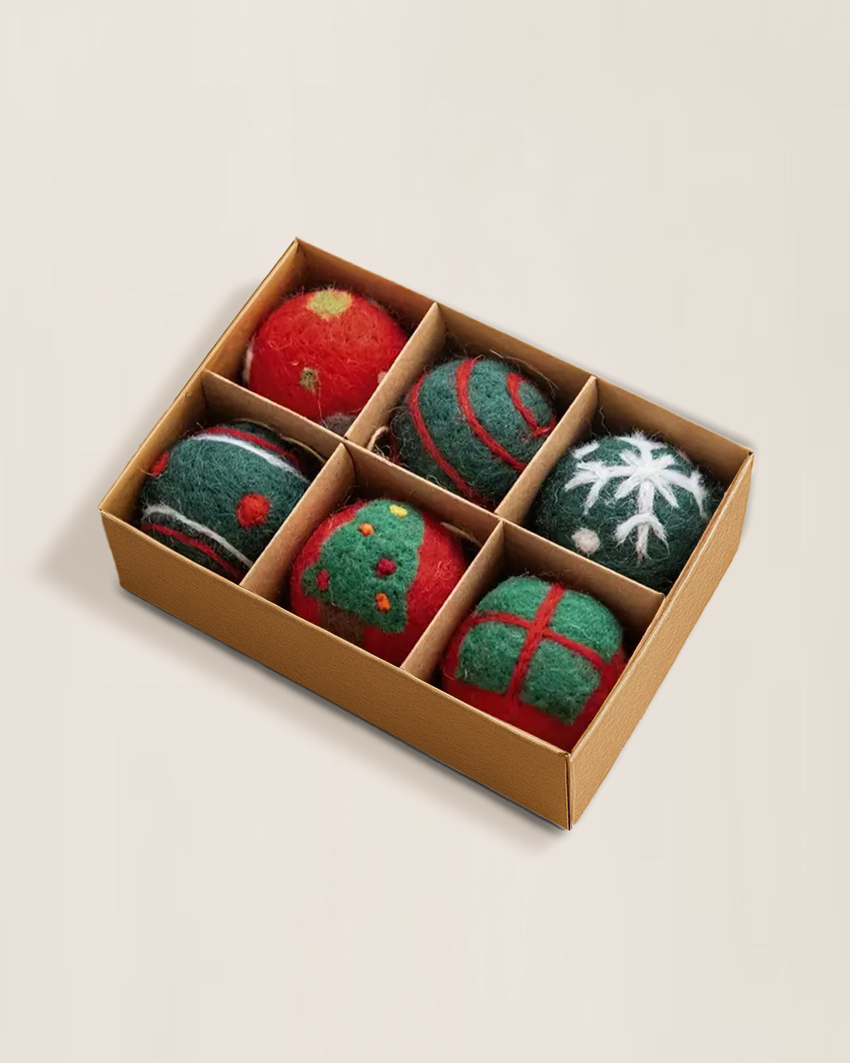 Mini Wool Ornament (Set of 6) – Red & White Wool Holiday Balls