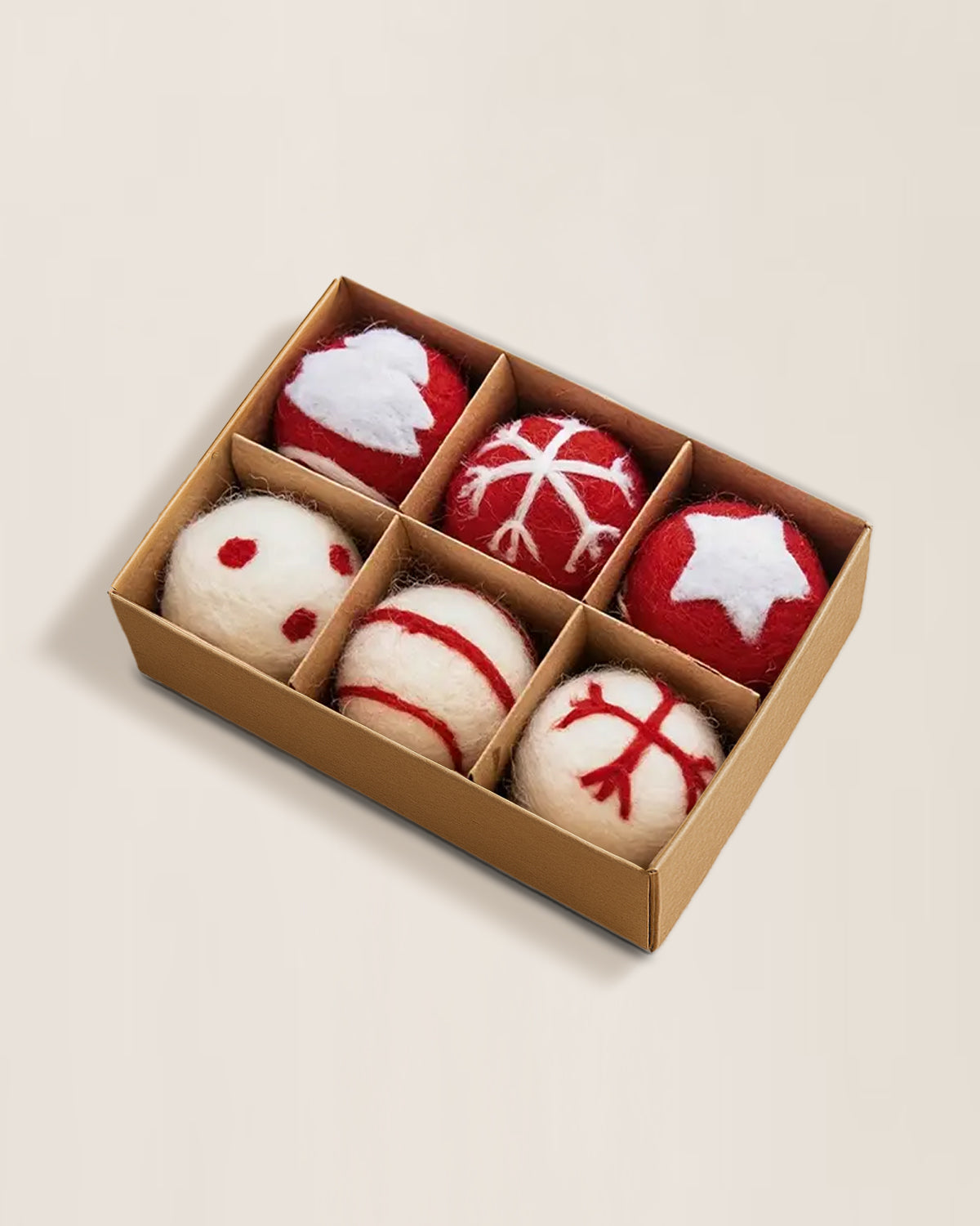 Mini Wool Ornament (Set of 6) – Red & White Wool Holiday Balls