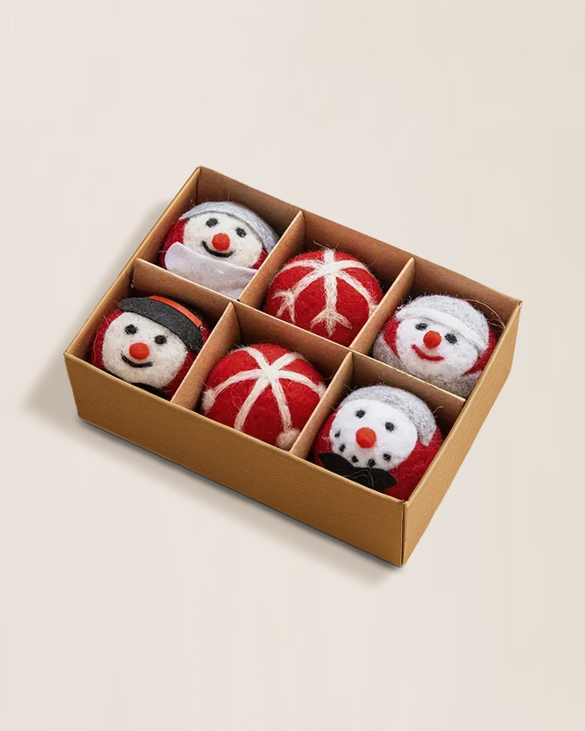 Mini Wool Ornament (Set of 6) – Red & White Wool Holiday Balls