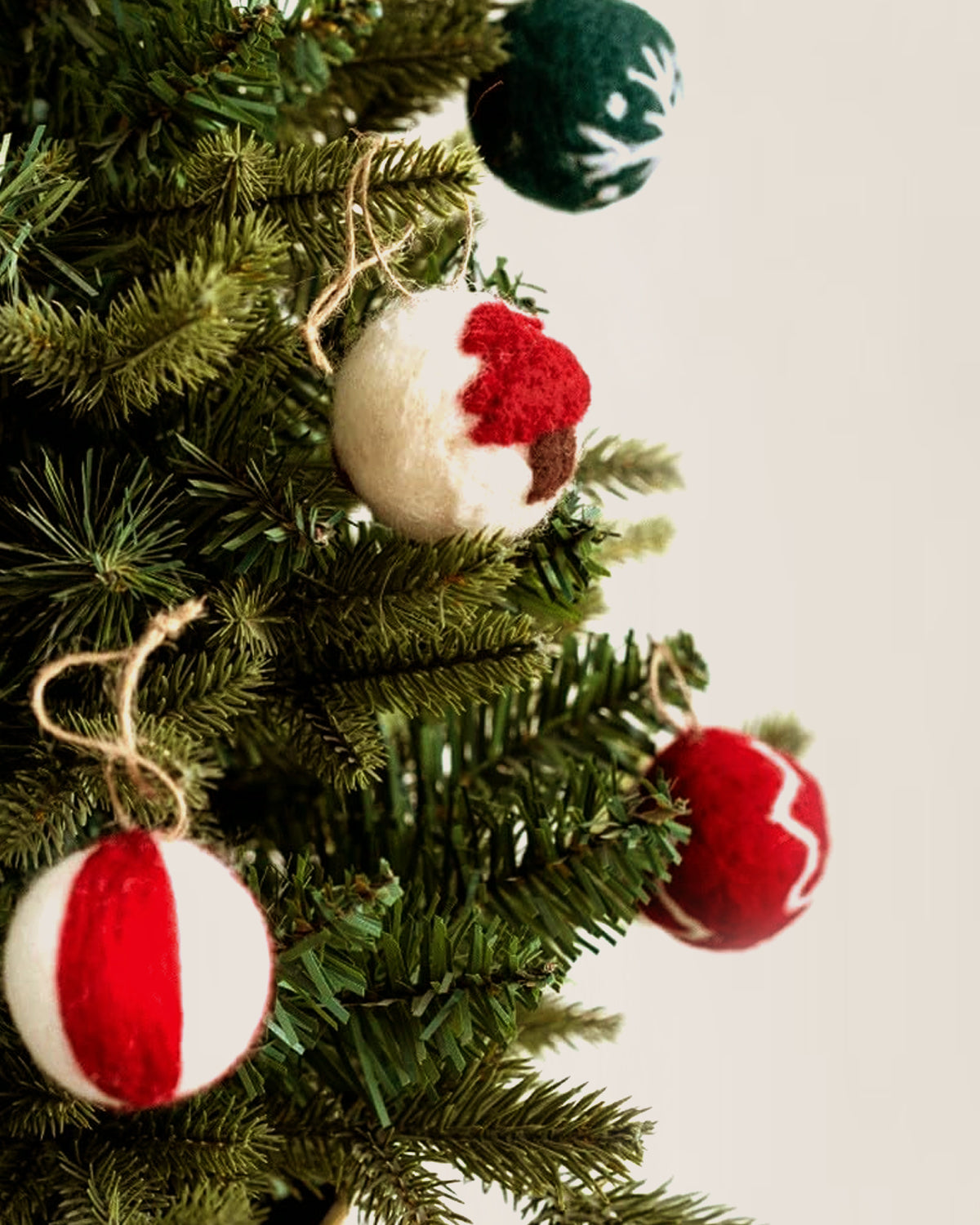 Mini Wool Ornament (Set of 6) – Red & White Wool Holiday Balls