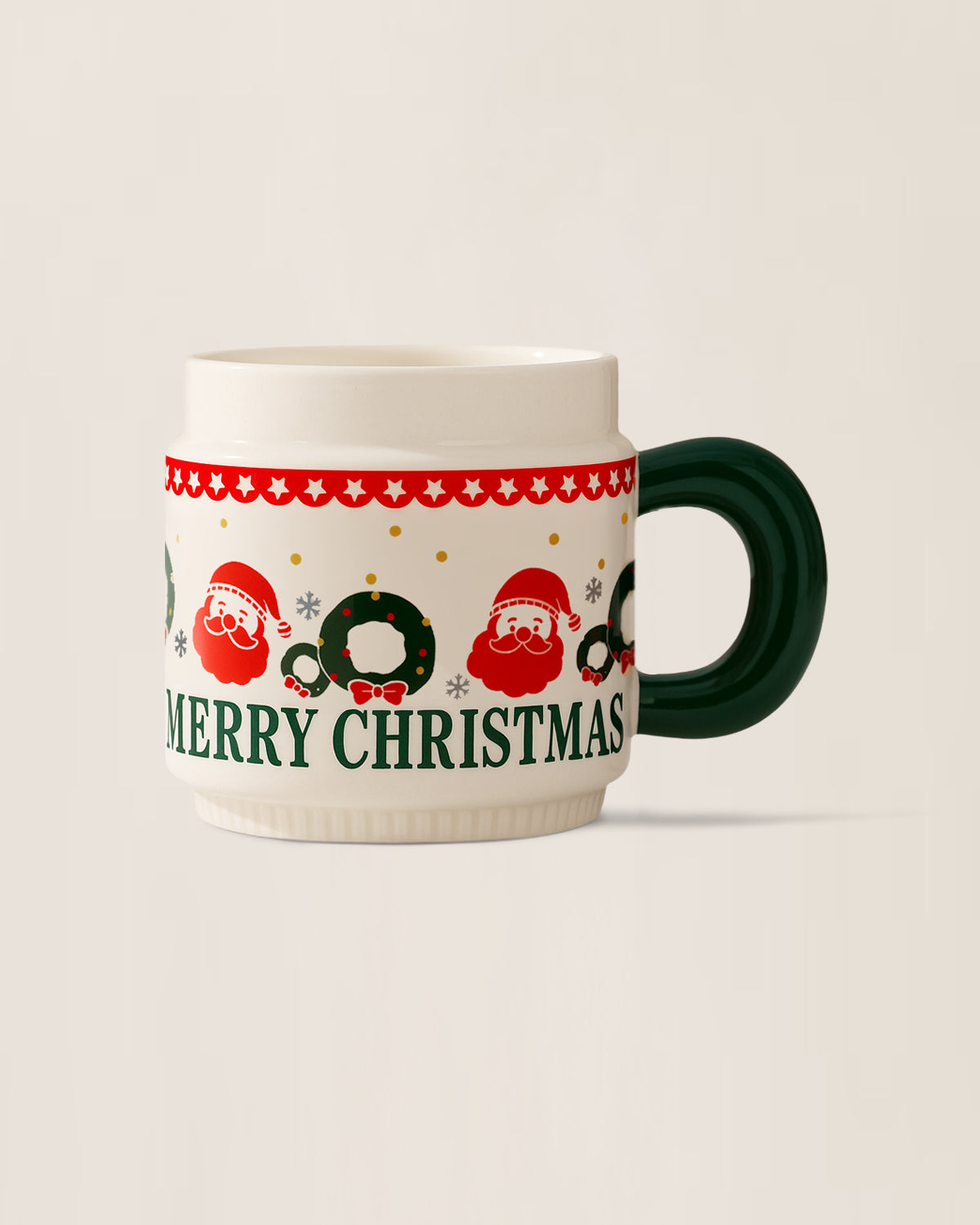 Vintage Santa Claus Christmas Mug With Lid - Ivory and Green