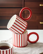 Candy Cane Stripe Ceramic Oversized Large Christmas Mug – Holiday Coffee Cup, Hot Chocolate, Glazed Ceramic, Handmade, Hosting Gift