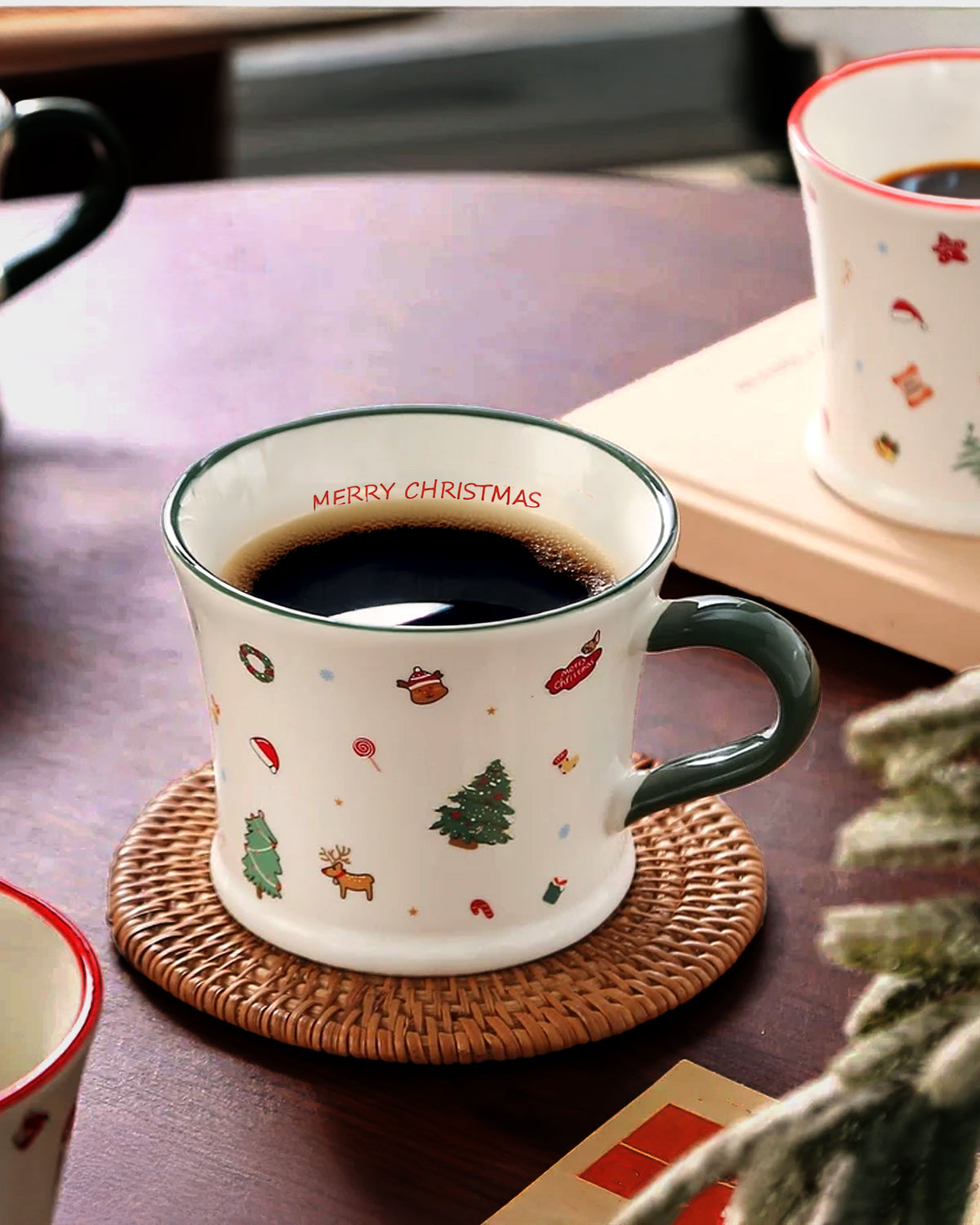 White and Green Christmas Tree and Decorative Accents Holiday Mug