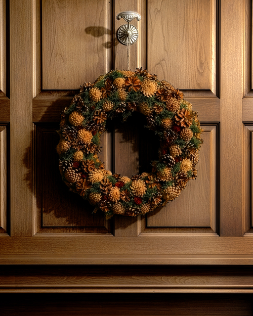 18.5" Pinecone Christmas Wreath – Natural Holiday Decor for Mantel or Door