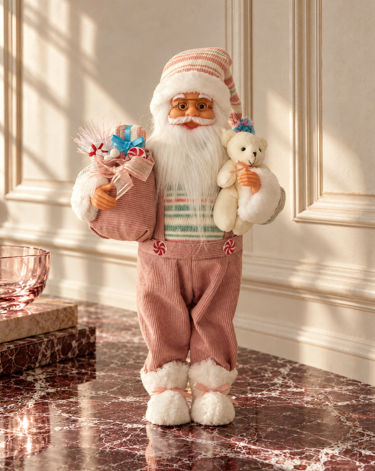 The Pink Santa with Bear Figure
