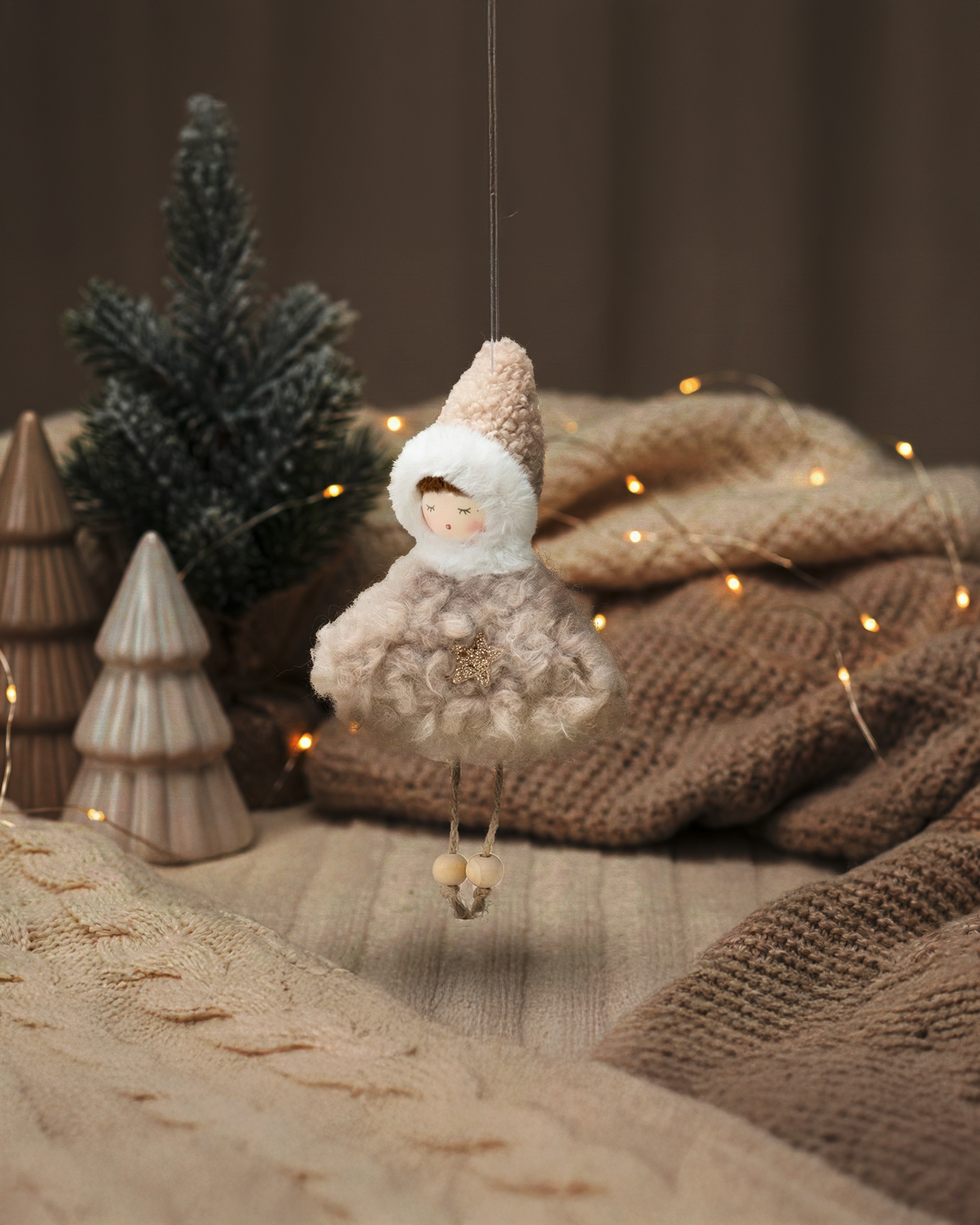 Beige Plush Sugar Plum Fairy Christmas Ornament