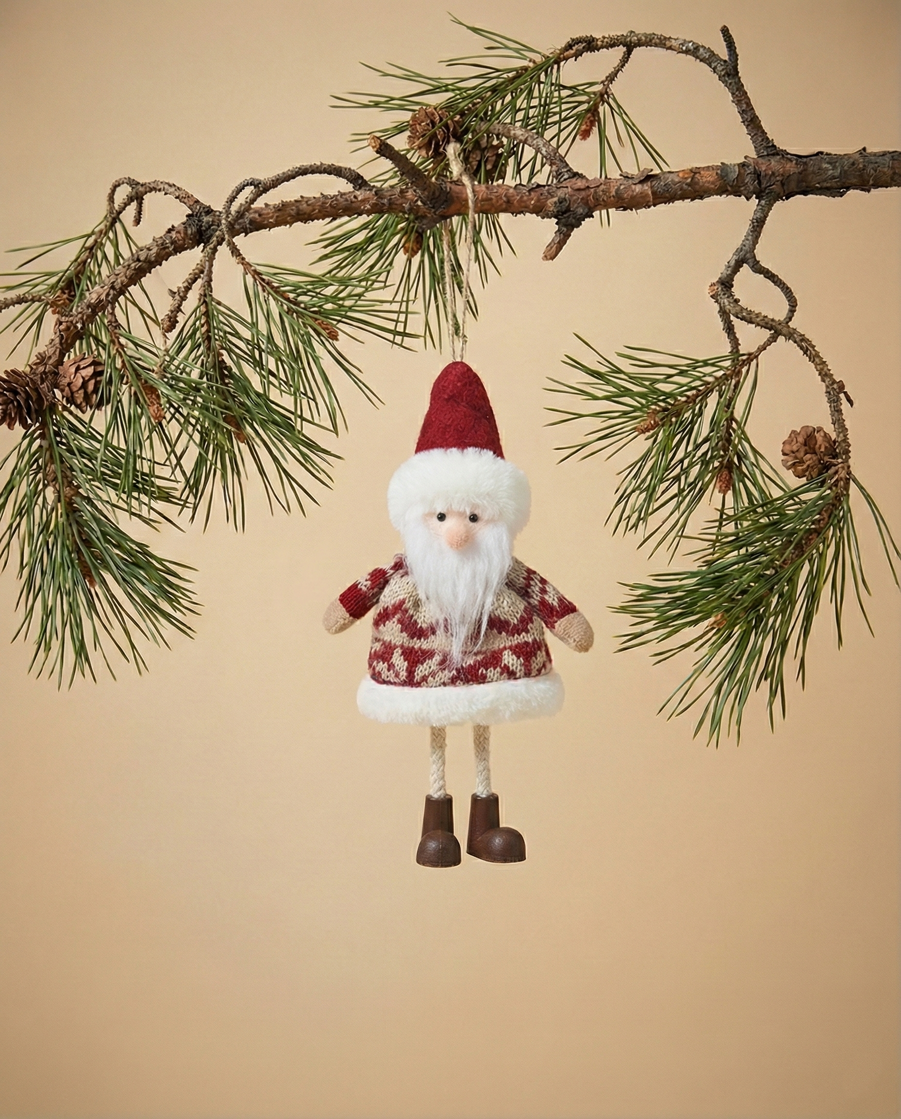 Santa Plush Christmas Ornament With Knit Sweater