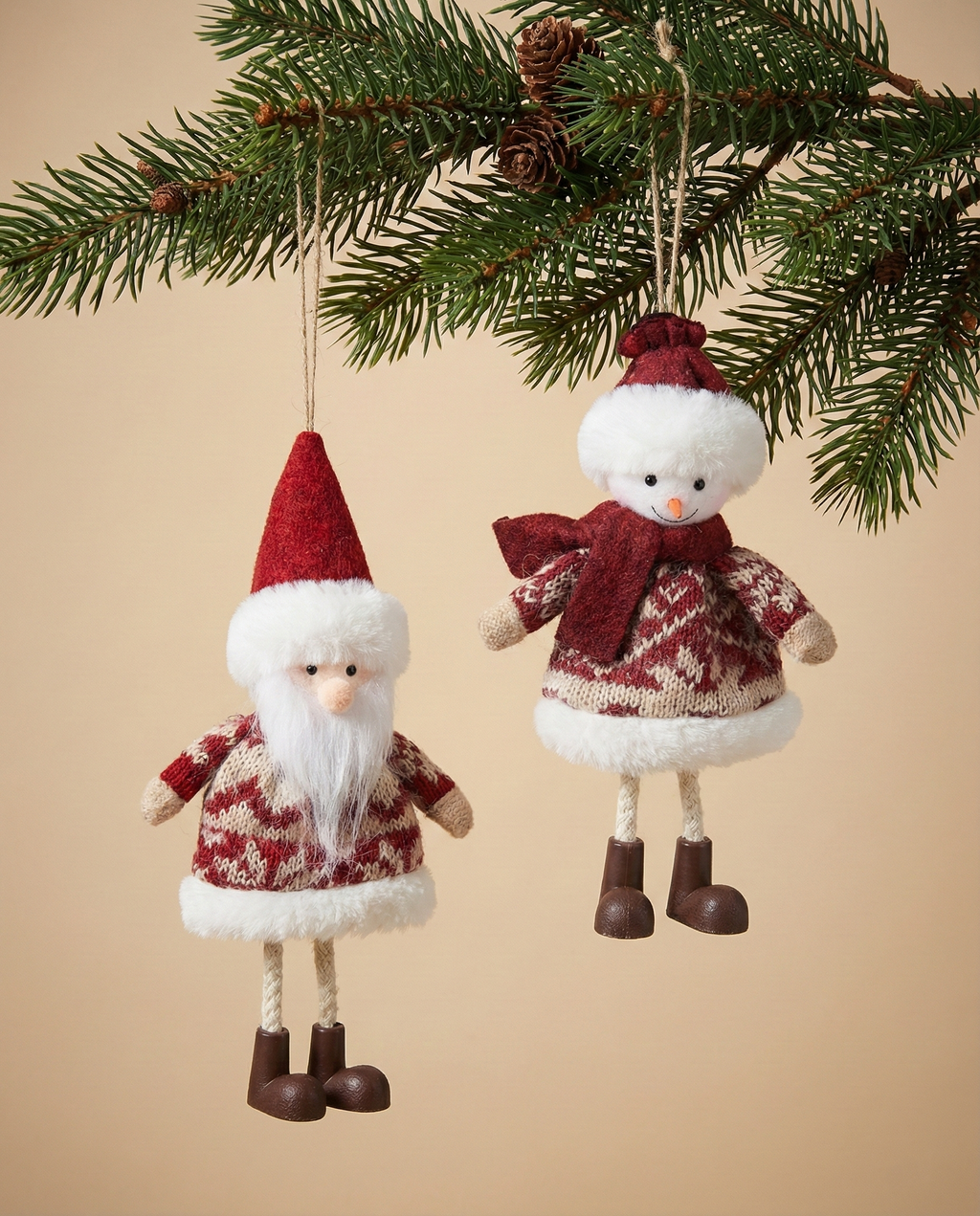 Nordic Frosty Knit Christmas Ornament – Handmade Santa or Snowman - Cute Plush Ornaments