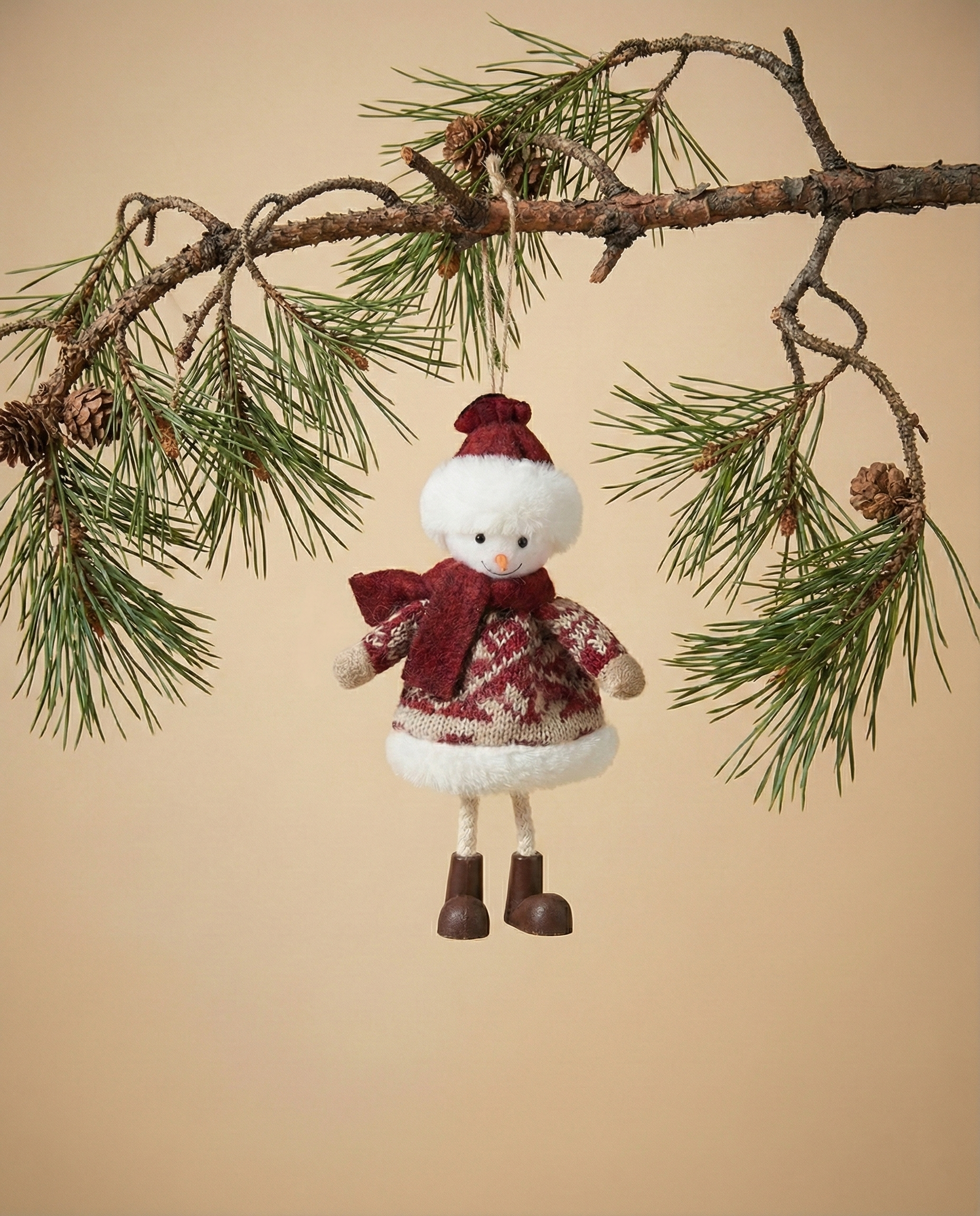 Frosty Snowman Plush Christmas Ornament With Knit Sweater