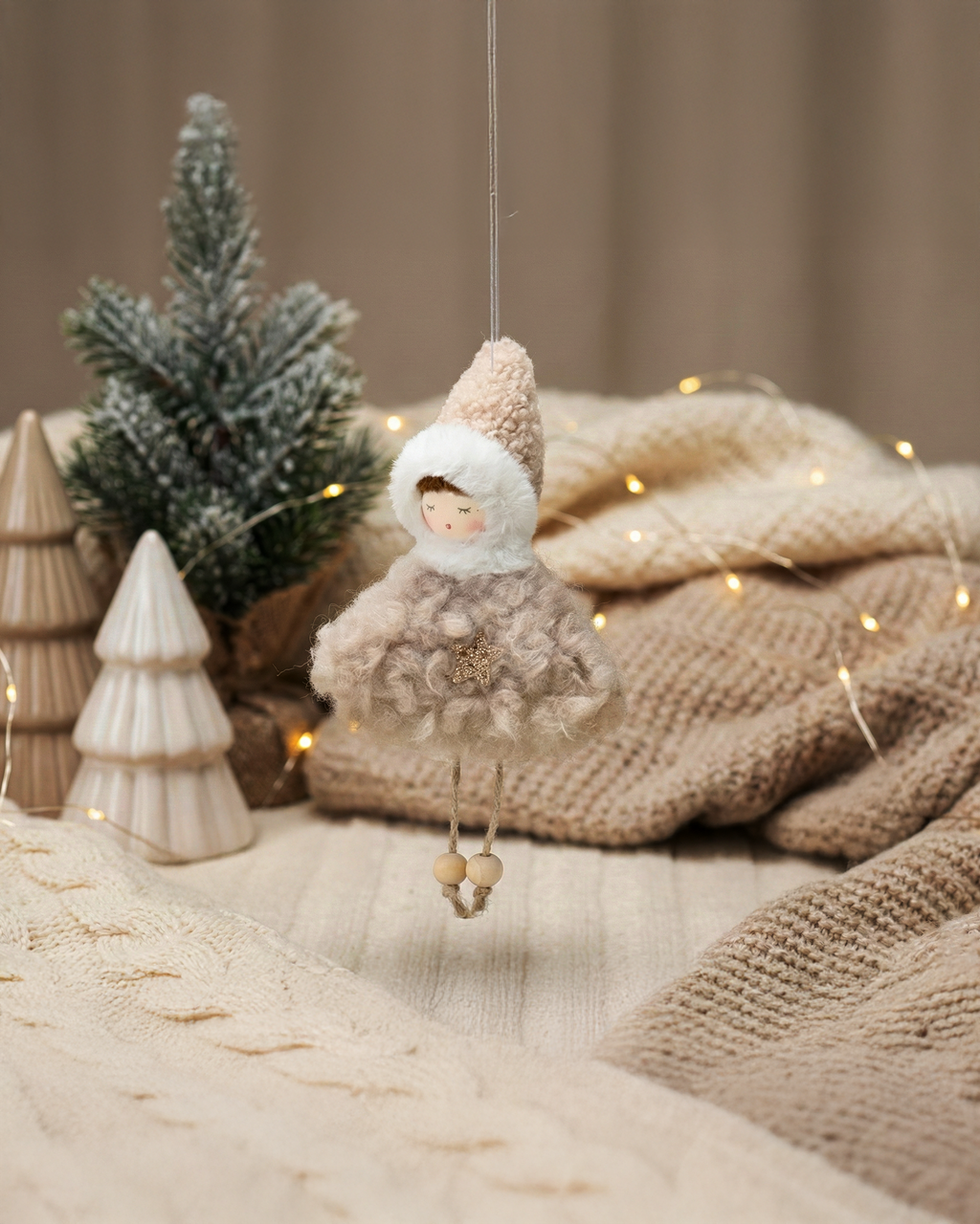 Beige Plush Sugar Plum Fairy Christmas Ornament