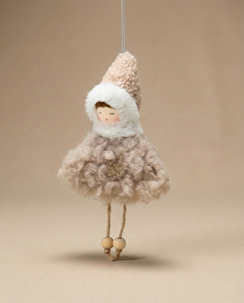 Beige Plush Sugar Plum Fairy Christmas Ornament