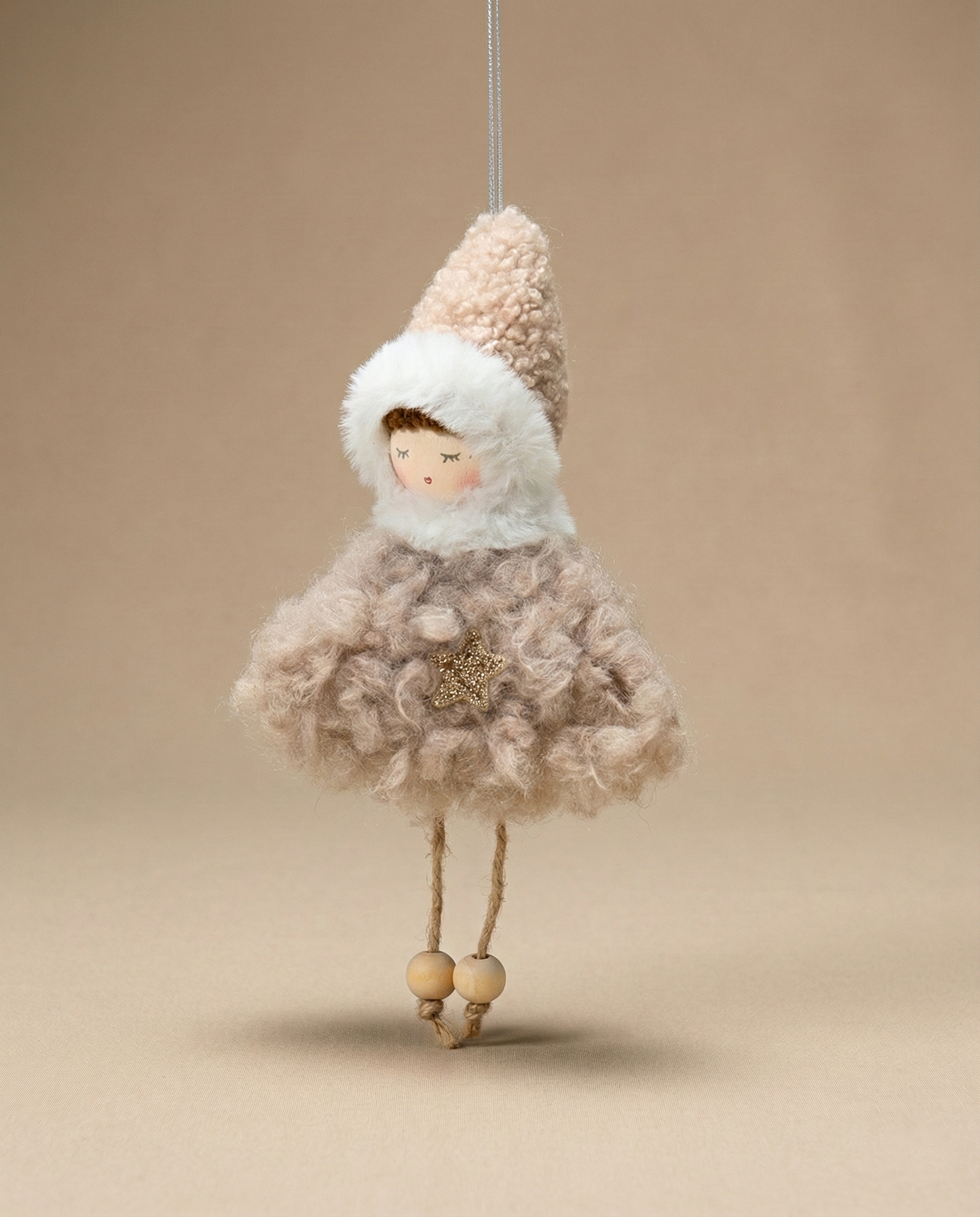 Beige Plush Sugar Plum Fairy Christmas Ornament