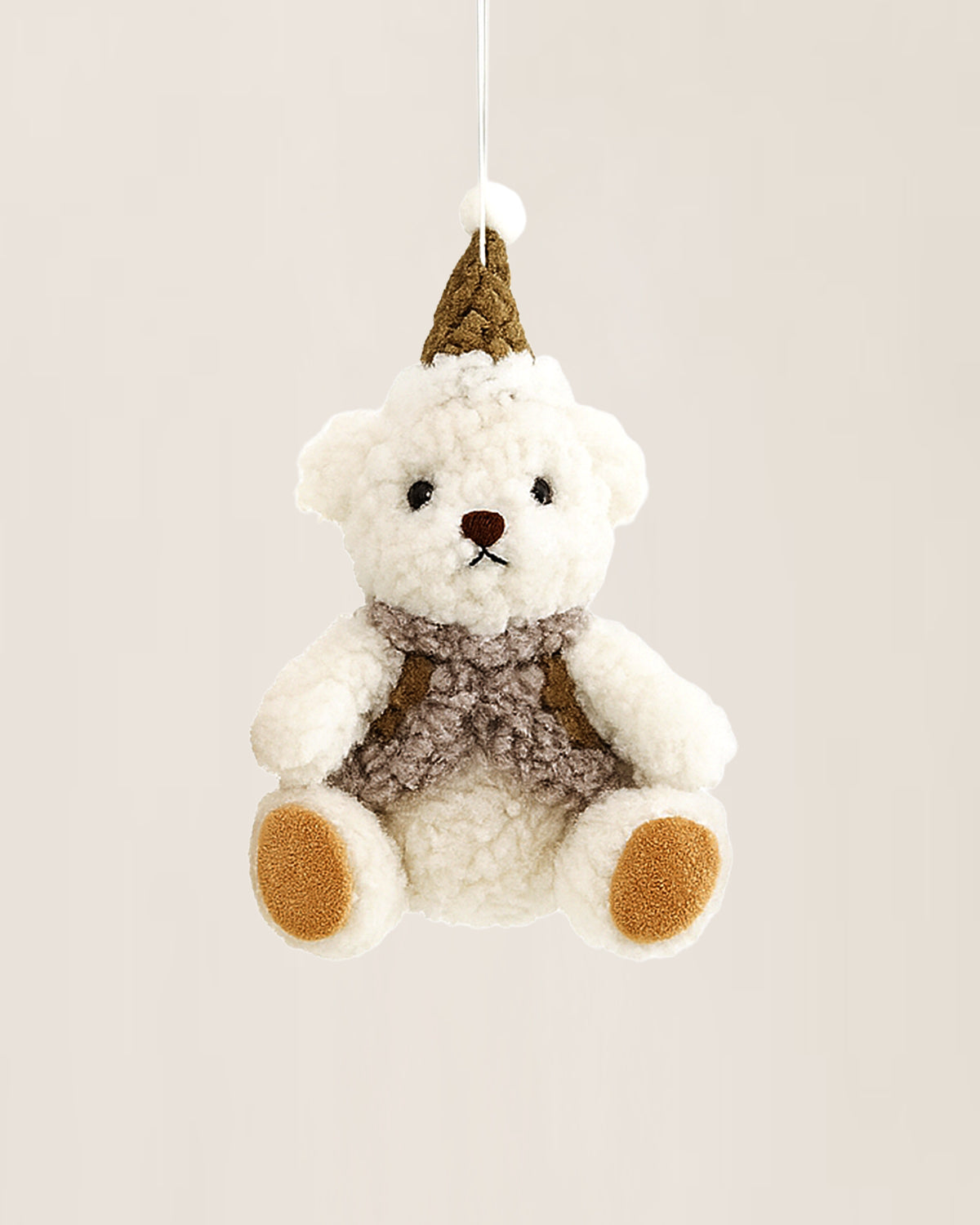 Plush Teddy Bear Christmas Ornament with Brown Hat and Vest