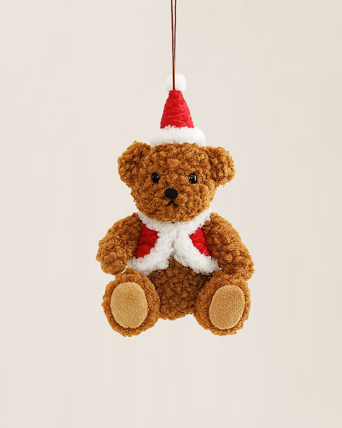 Plush Teddy Bear Christmas Ornament with Red Hat and Vest