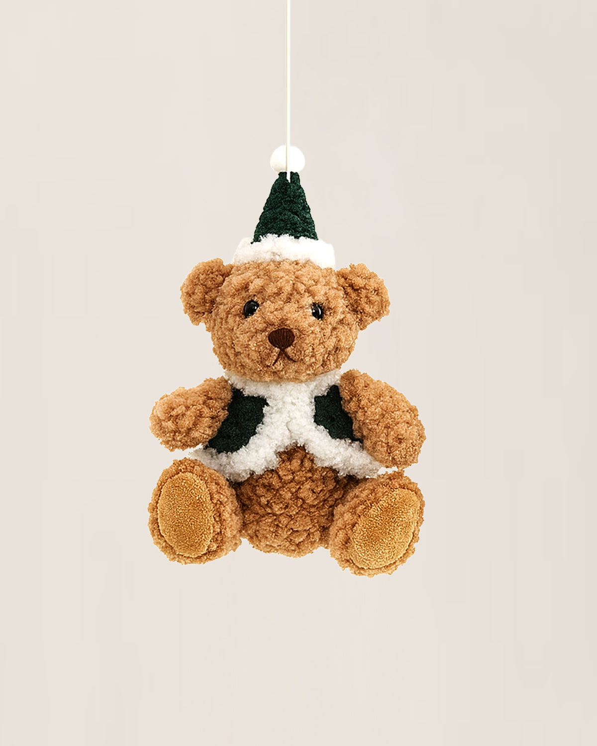 Plush Teddy Bear Christmas Ornament with Green Hat and Vest