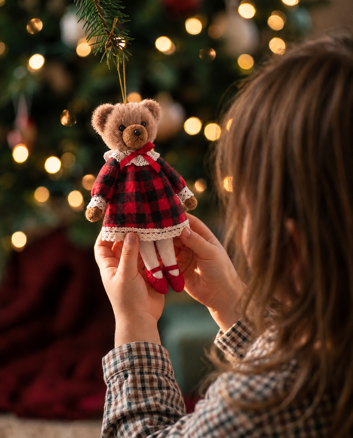 Red Plaid Teddy Bear Ornament