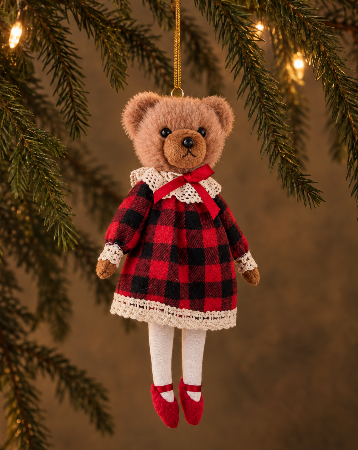 Red Plaid Teddy Bear Ornament