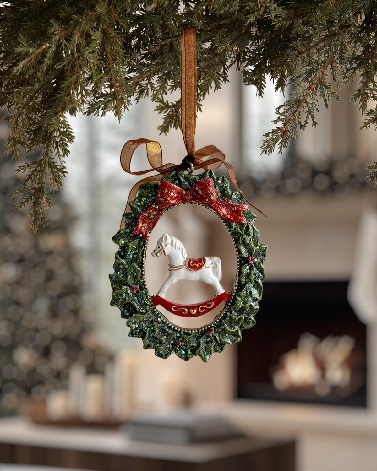 Vintage Rocking Horse Wreath Christmas Ornament - Nostalgic Ornament Collection