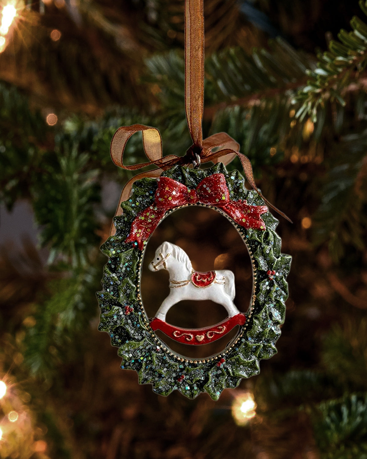 Vintage Rocking Horse Wreath Christmas Ornament - Nostalgic Ornament Collection