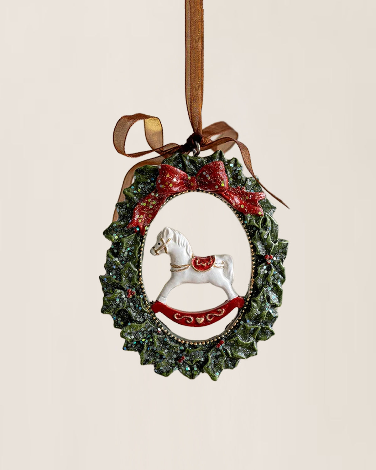 Vintage Rocking Horse Wreath Christmas Ornament - Nostalgic Ornament Collection