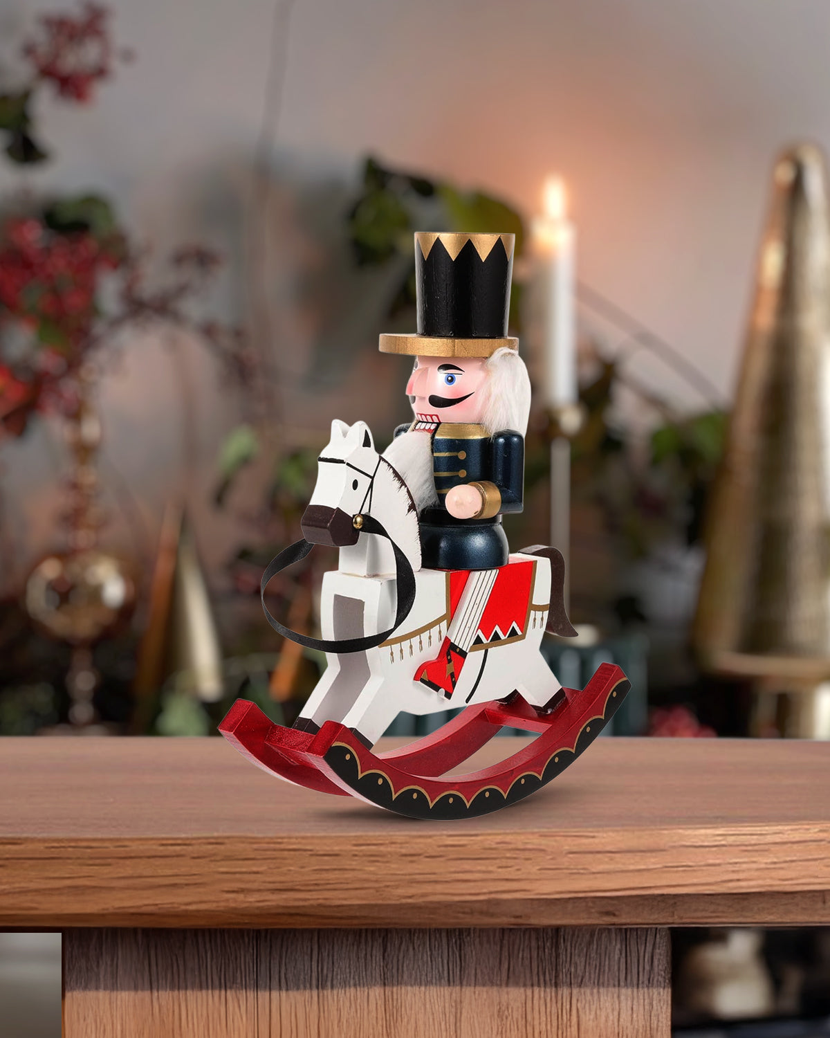 Rocking Horse Nutcracker in Navy Blue – Handcrafted Christmas Decoration