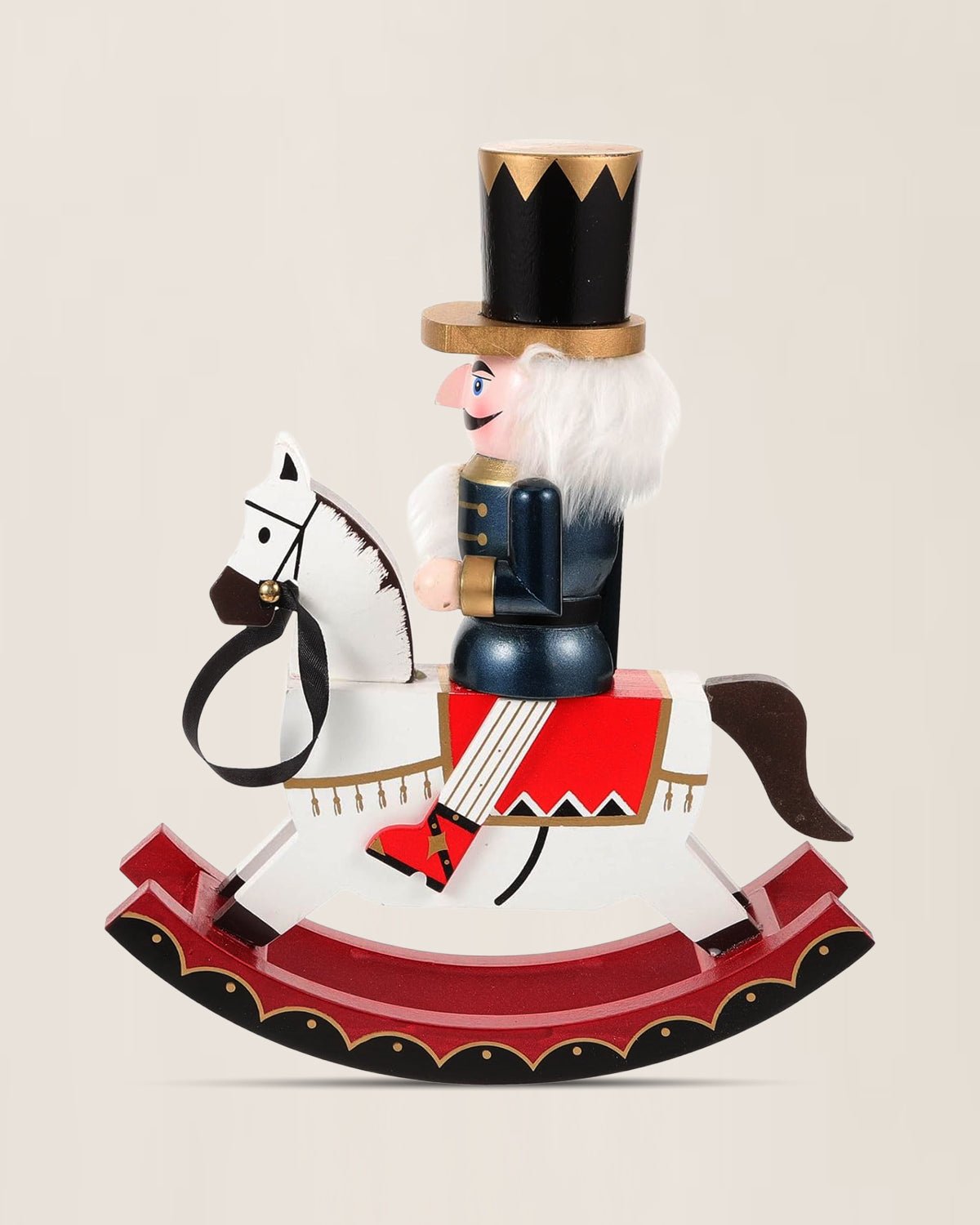 Rocking Horse Nutcracker in Navy Blue – Handcrafted Christmas Decoration