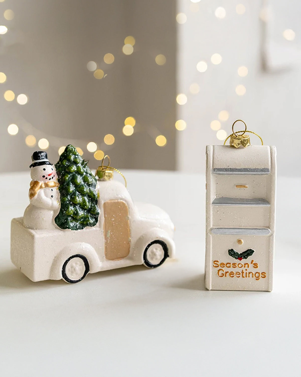 Shatterproof White and Gold Mailbox Christmas Tree Ornament