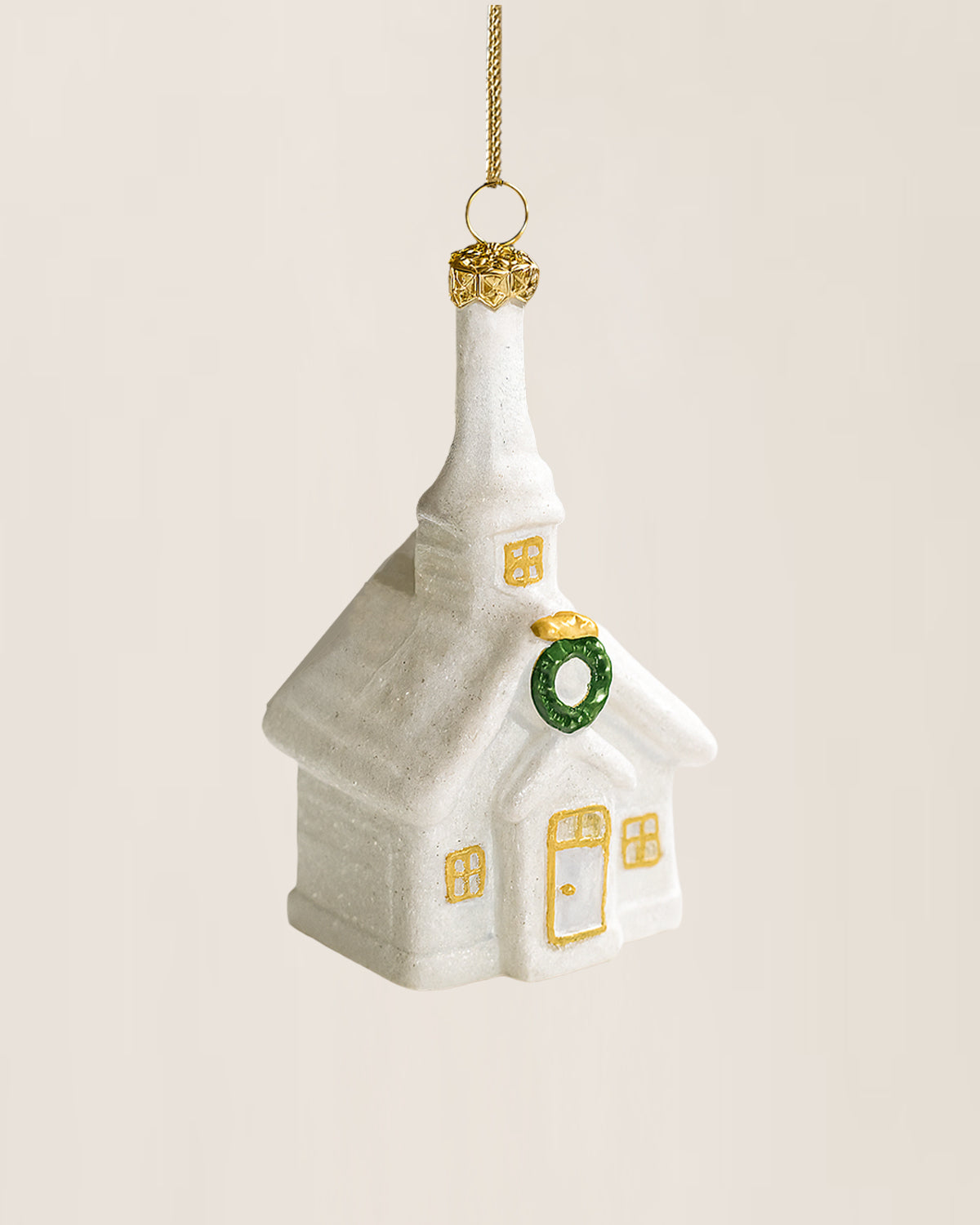 Shatterproof White and Gold Church Christmas Tree Ornament
