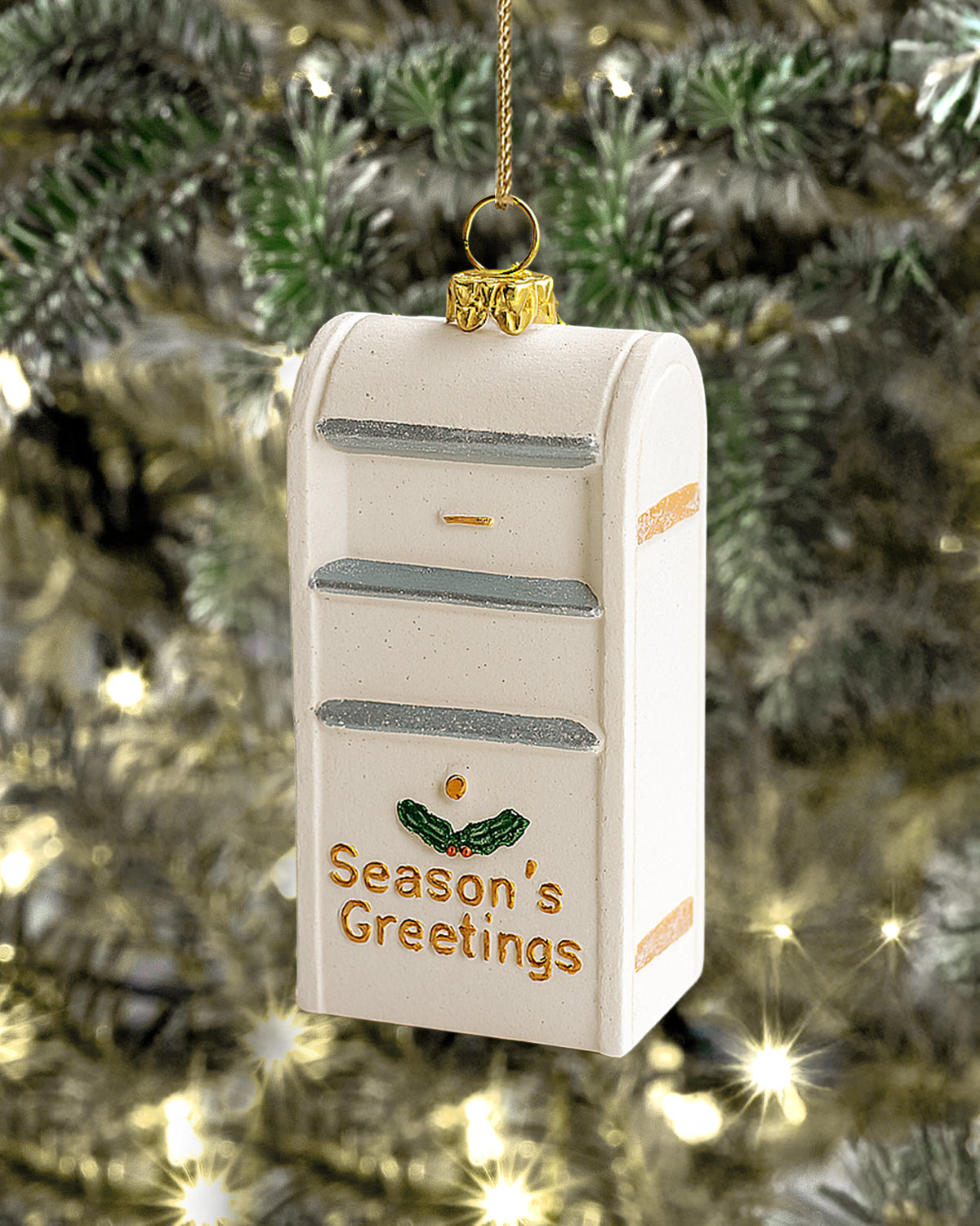 Shatterproof White and Gold Mailbox Christmas Tree Ornament