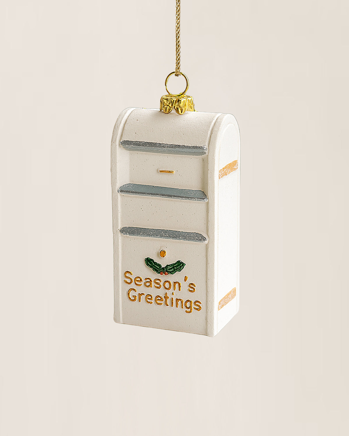 Shatterproof White and Gold Mailbox Christmas Tree Ornament