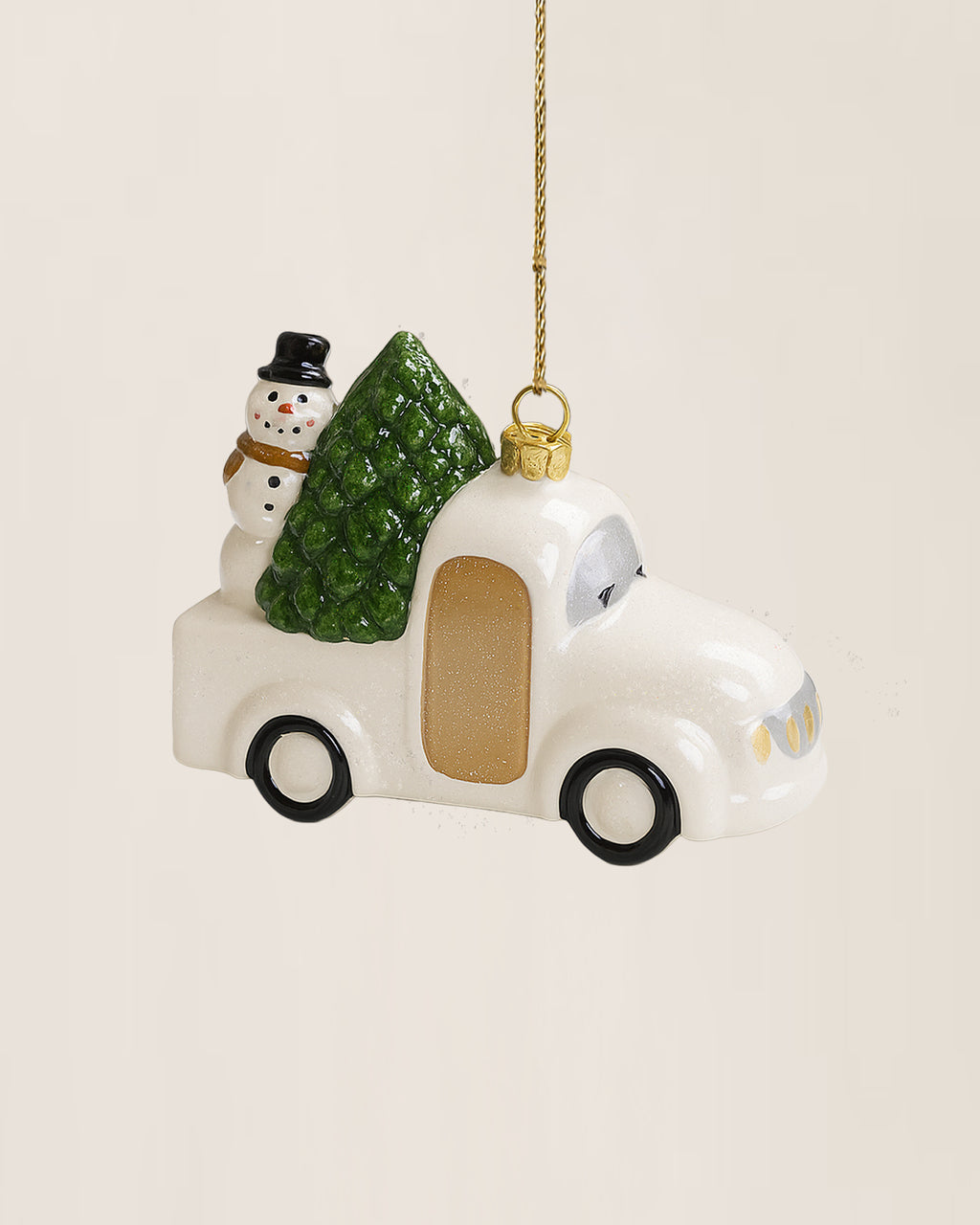 Shatterproof White and Gold Truck Christmas Tree Ornament