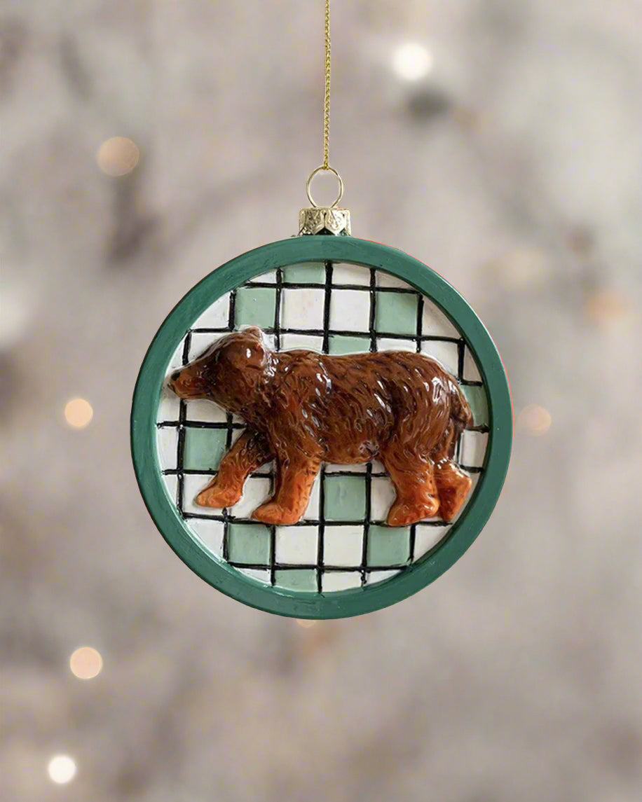 Shatterproof Wintergreen Bear Checkered Christmas Ornament
