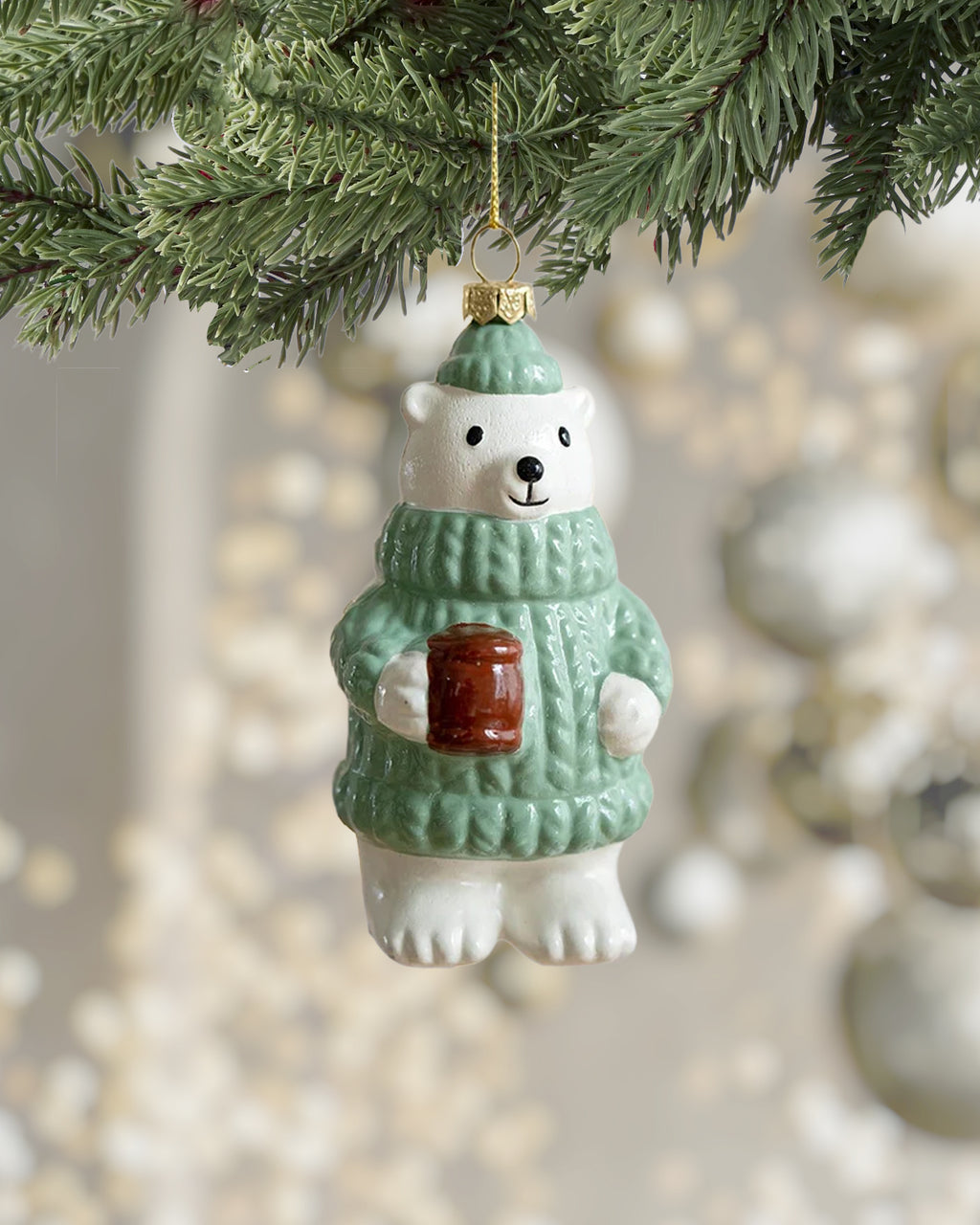 Shatterproof Wintergreen Polar Bear Sweater Christmas Ornament