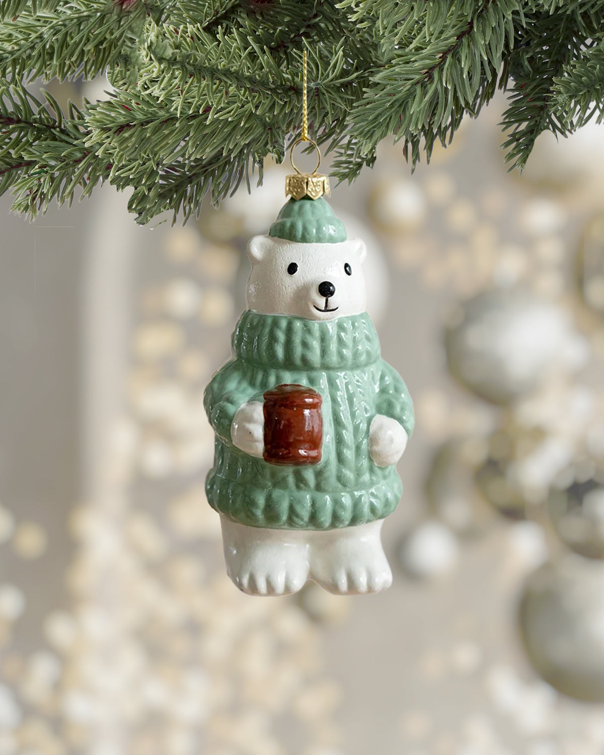 Shatterproof Wintergreen Polar Bear Sweater Christmas Ornament