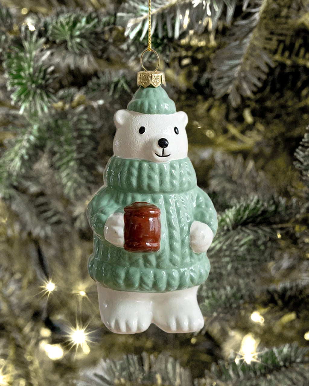 Shatterproof Wintergreen Polar Bear Sweater Christmas Ornament