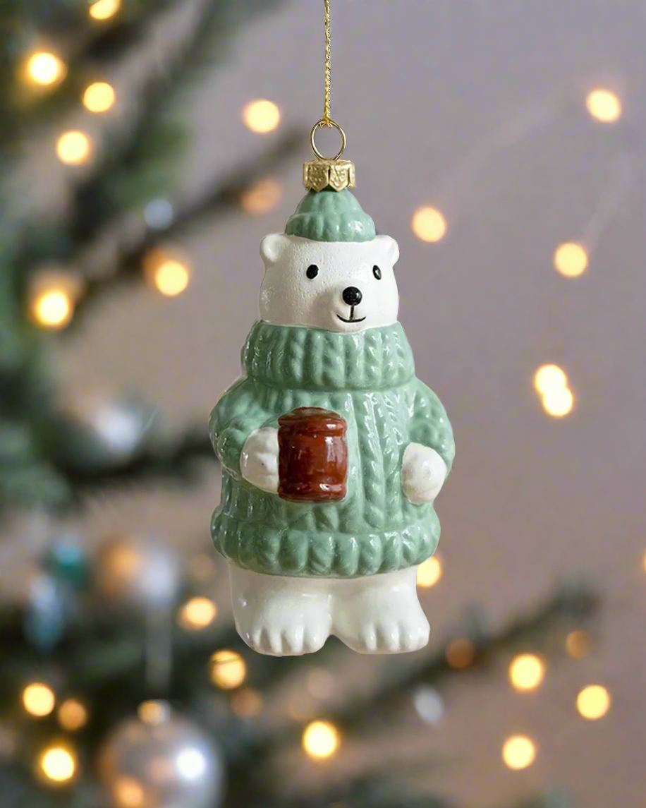 Shatterproof Wintergreen Polar Bear Sweater Christmas Ornament